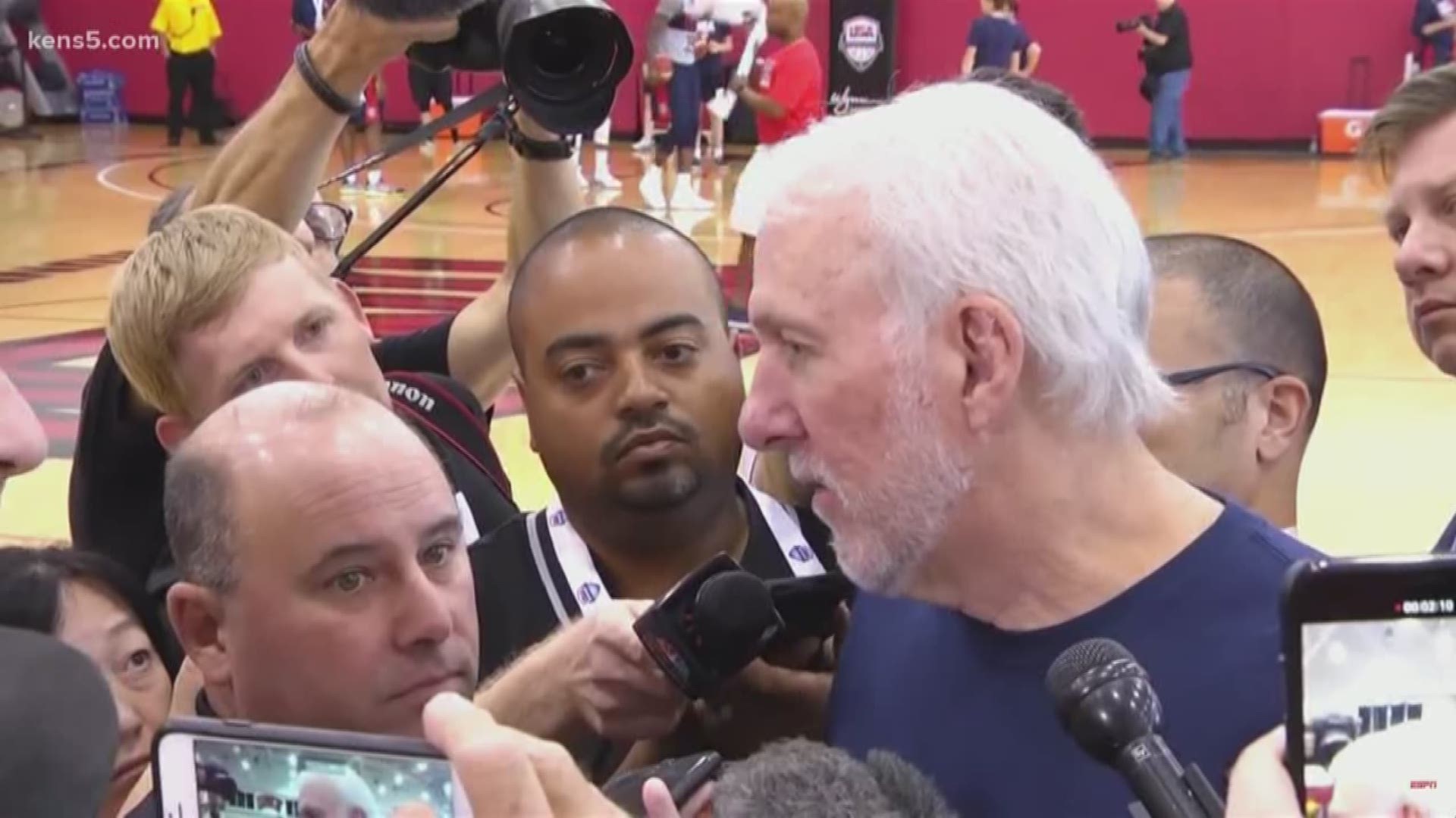 San Antonio Spurs coach Gregg Popovich is handling questions from the media the same as usual, even in his role as the head coach of USA Basketball.