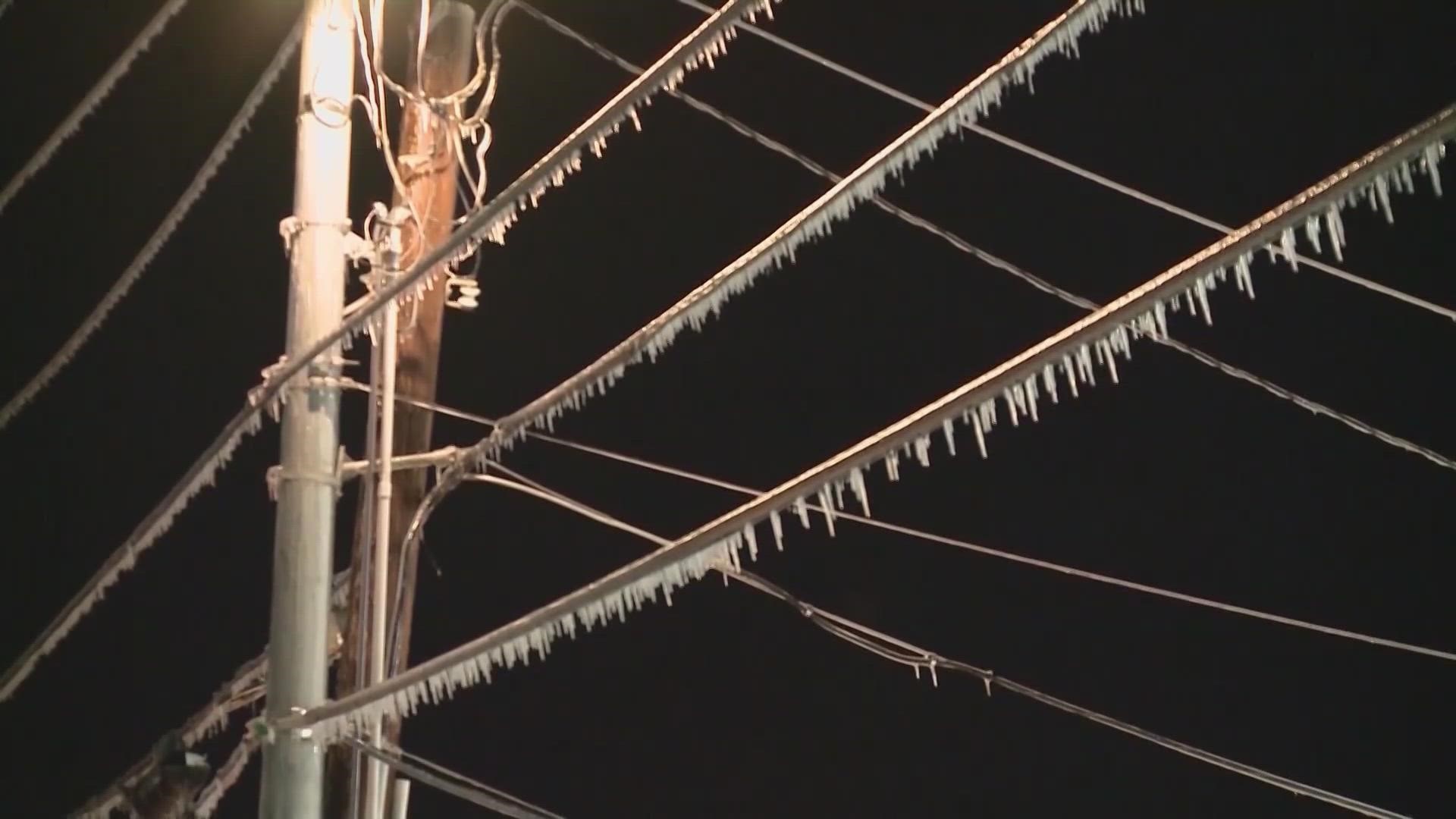 This rain falls and freezes on contact. It will accumulate on raised surfaces first, and adds a bunch of weight to power lines and tree branches.