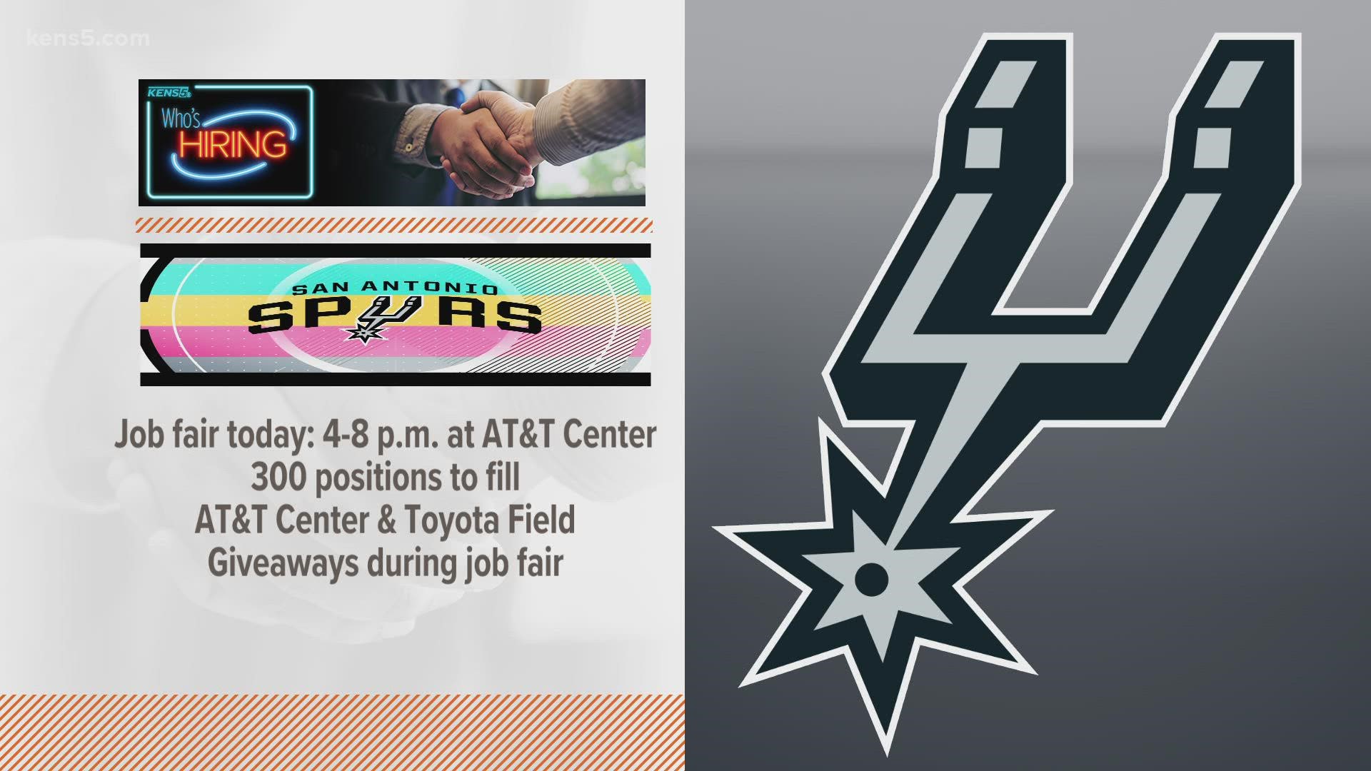 Spurs Sports and Entertainment is looking to fill 300 positions. They're also offering giveaways at their job fair.