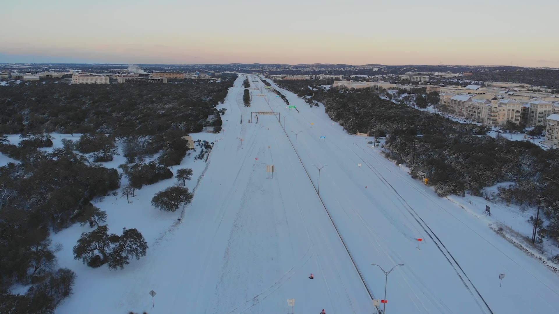 Drone video over San Antonio shows the impact of the heavy snowfall from Sunday night.