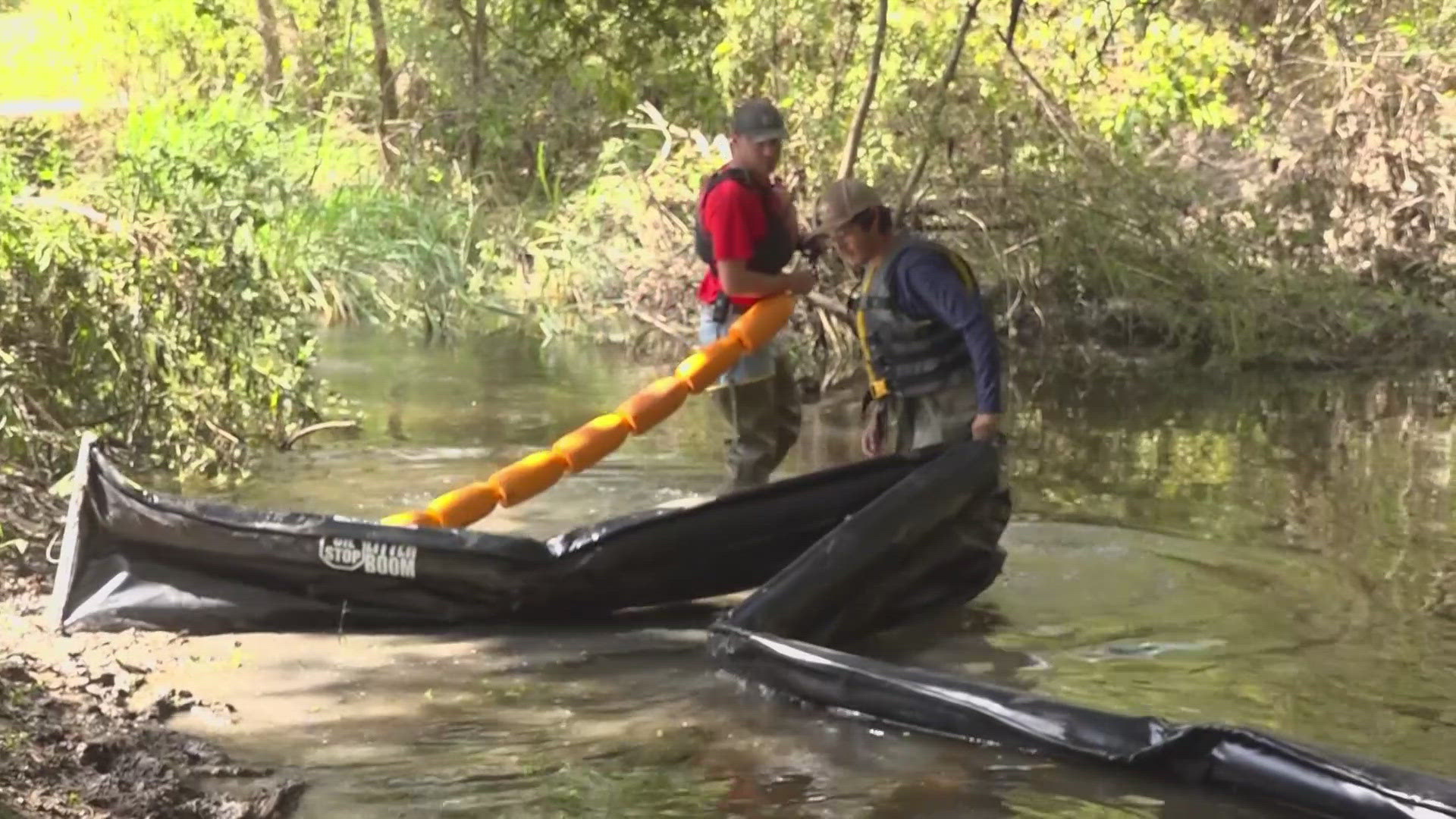 Floatable booms trap debris as it washes downstream, making cleanup easier.