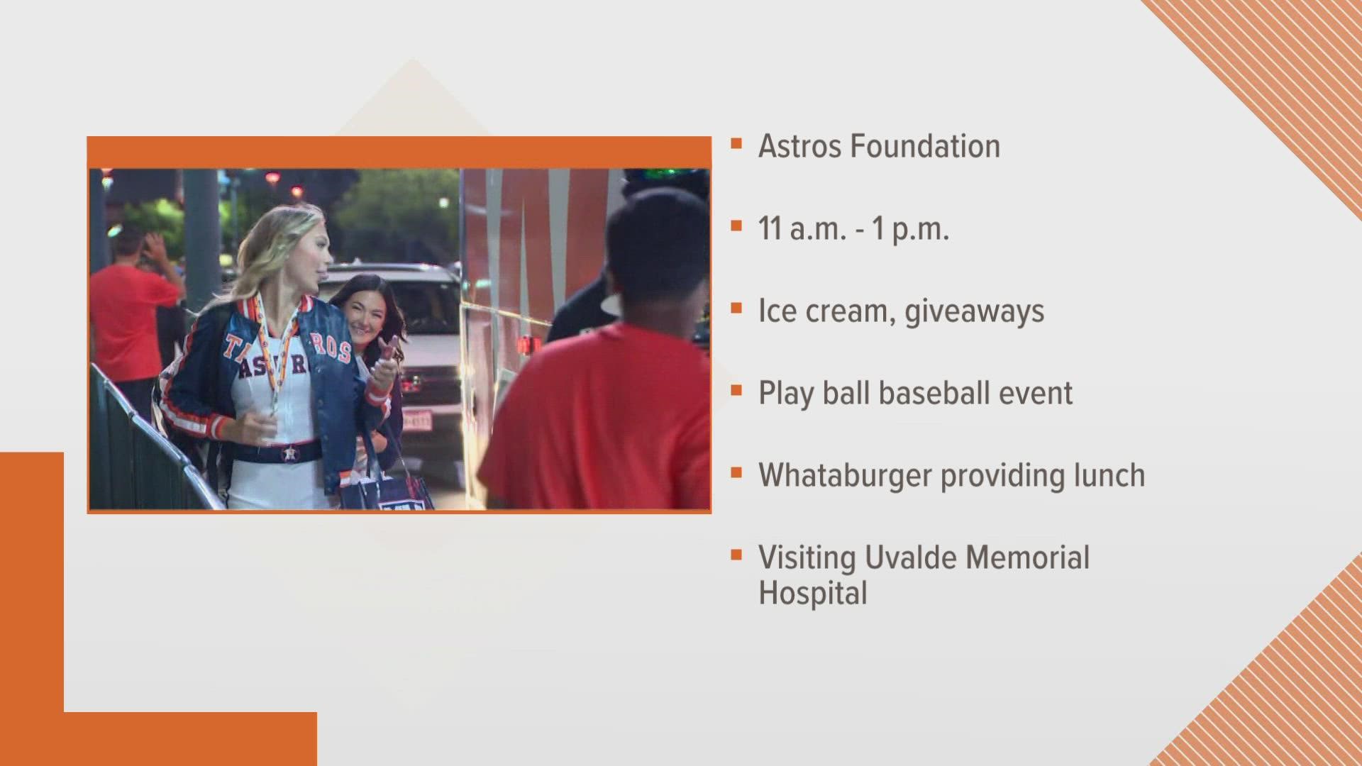 The Astros Foundation has planned various events including an ice cream giveaway at H-E-B, and a baseball event for kids with lunch from Whataburger.