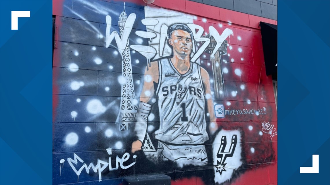 LOOK: A Victor Wembanyama mural in a Spurs jersey pops