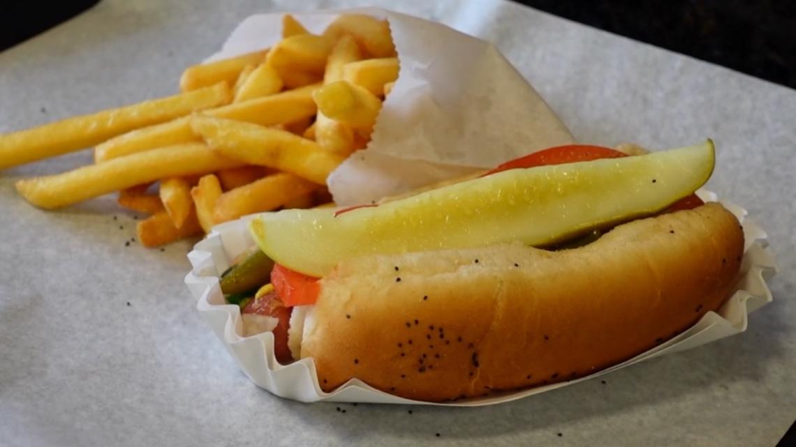 Inside Chicago Hot Dogs for signature dogs in San Antonio store