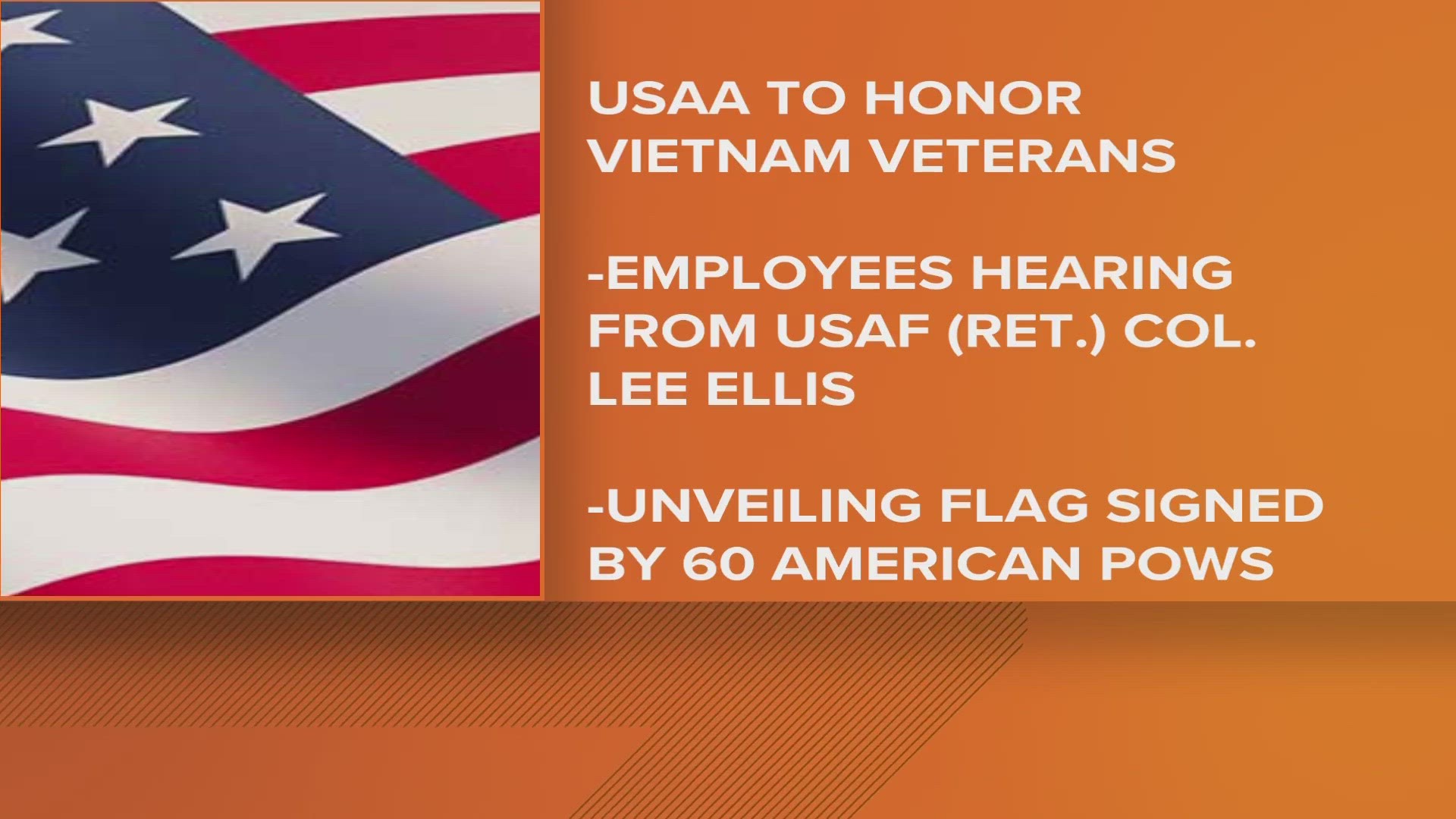 Employees will hear from Ret. Air Force Col. Lee Ellis,  who was shot down during a combat mission in 1967. He was held as a prisoner of war for more than 5 years.