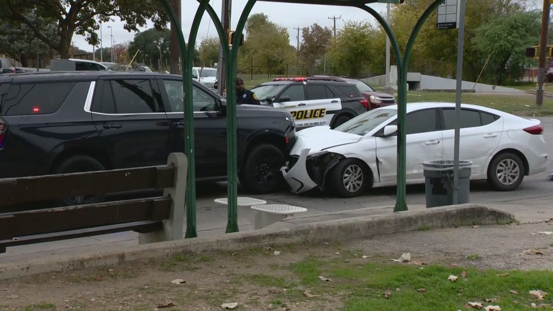 Four suspects in a stolen Hyundai crashed into a family's vehicle and also rammed a deputy's unit.