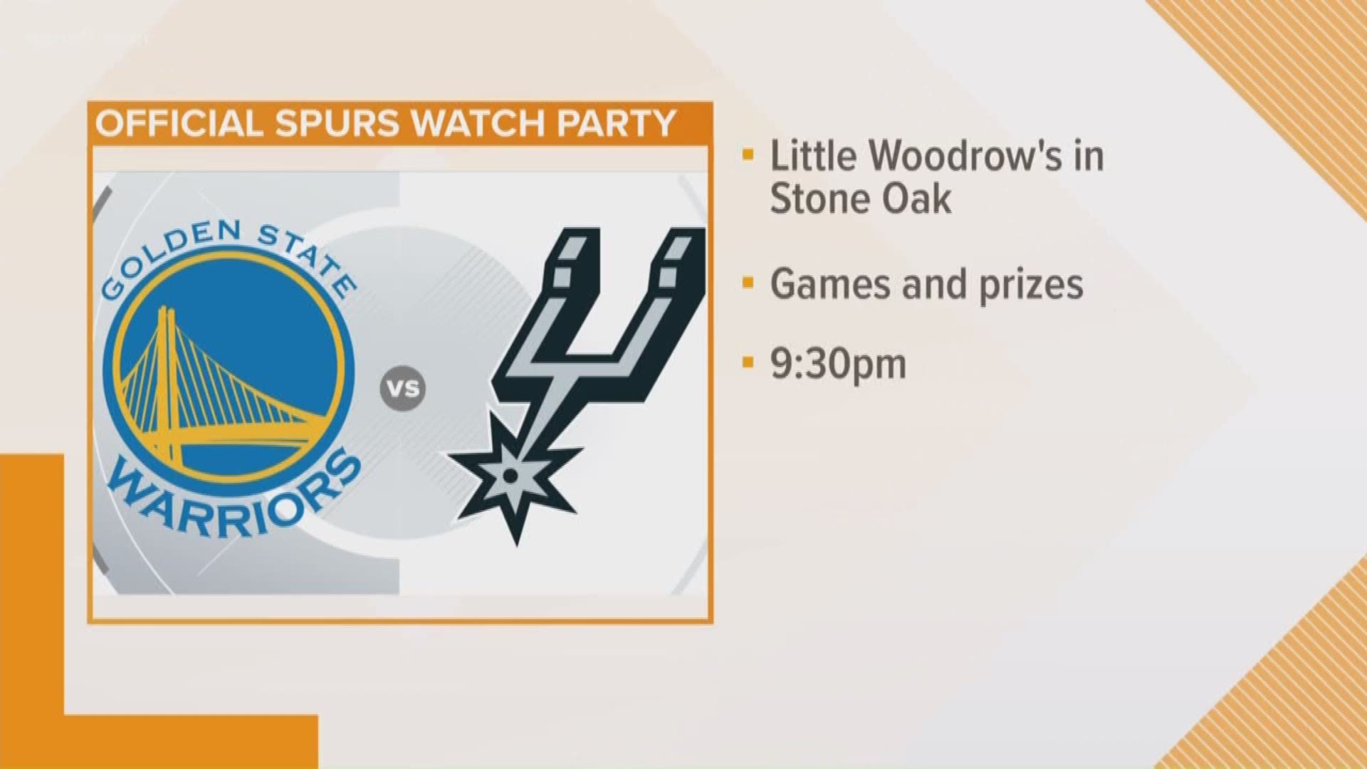 You can still cheer on the Silver and Black right here in San Antonio for Game 5 of the playoffs. There is a watch party at Little Woodrows in Stone Oak. Tip-off is at 9:30 p.m.