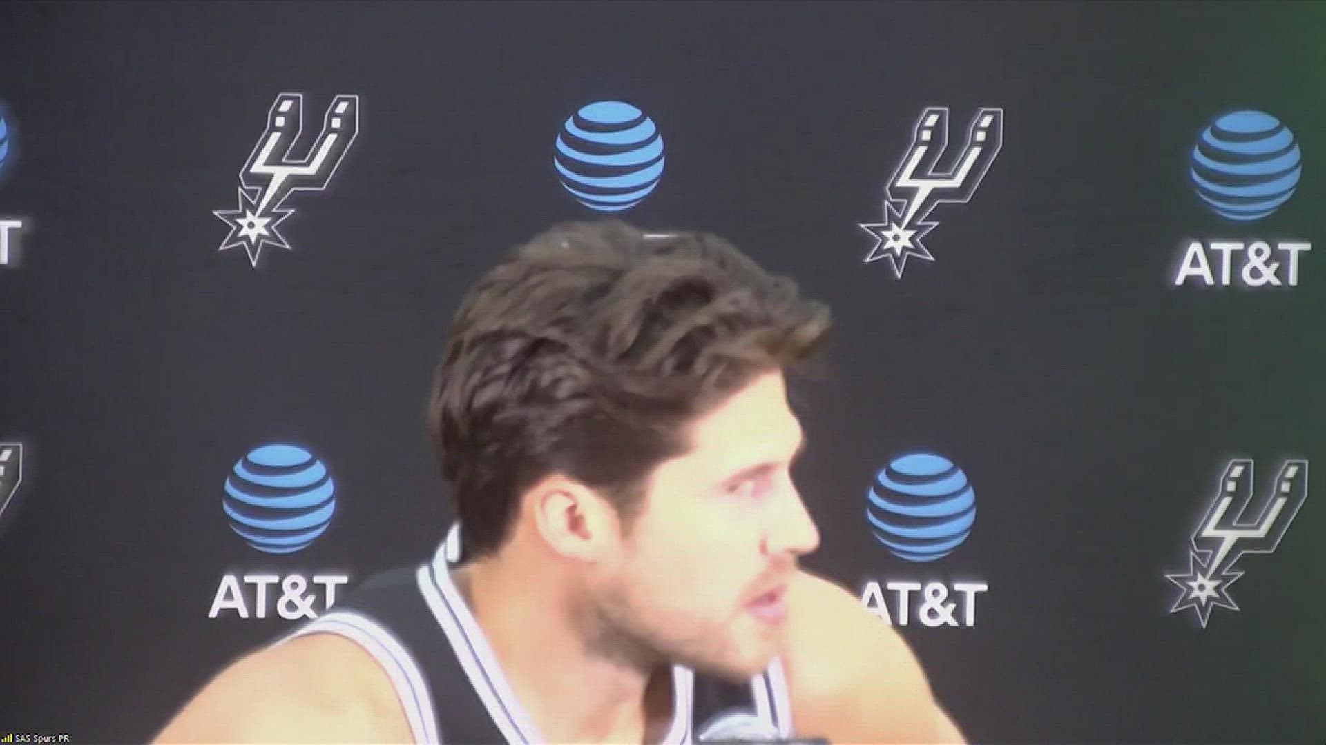 Spurs player Doug McDermott gives an update on the upcoming Spurs season at the 2021 Media Day on September 27, 2021.