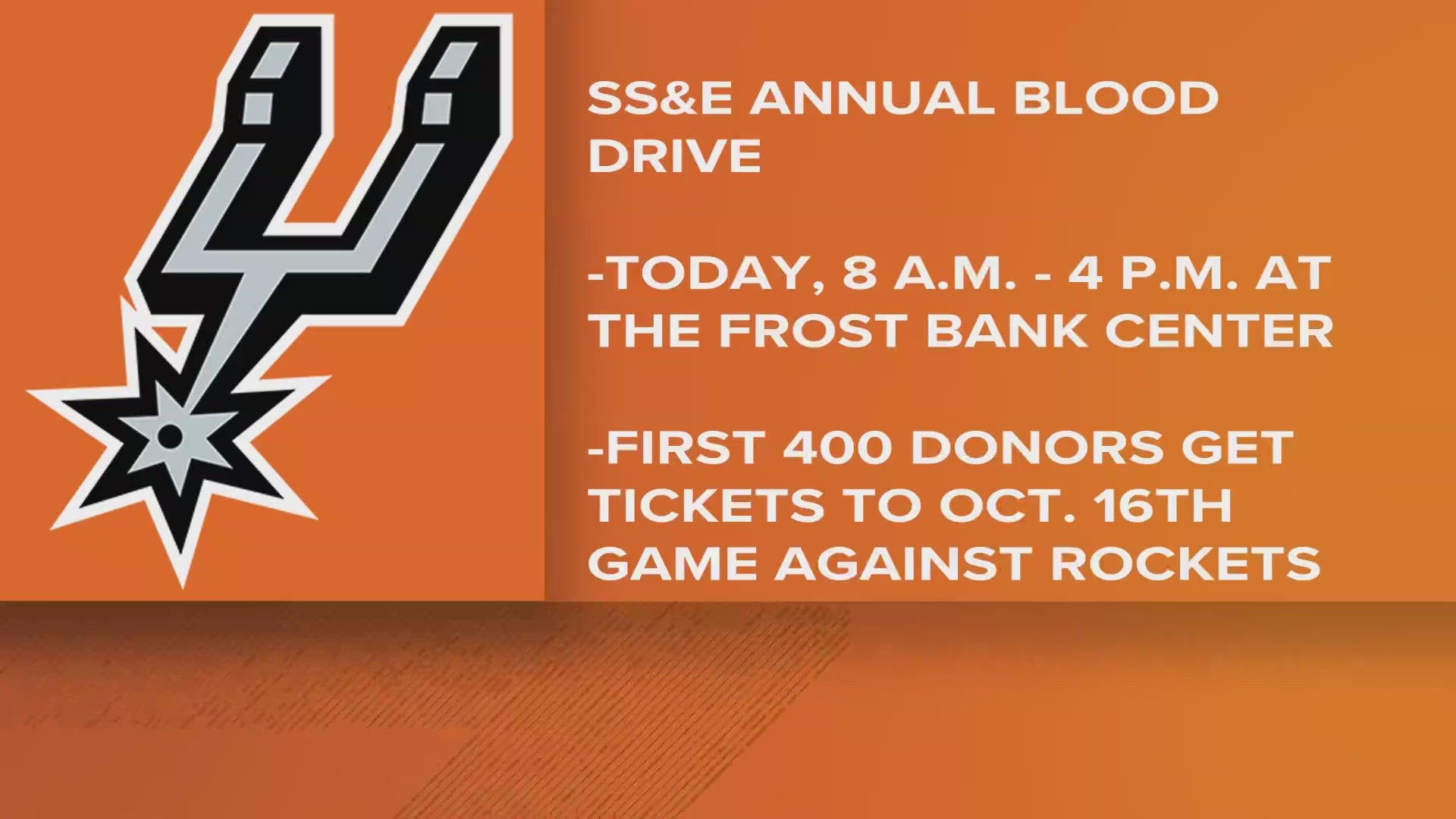 Donors will be given free tickets for the Spurs game on October 16, along with a Halloween Boo Crew t-shirt, in exchange for donating blood.