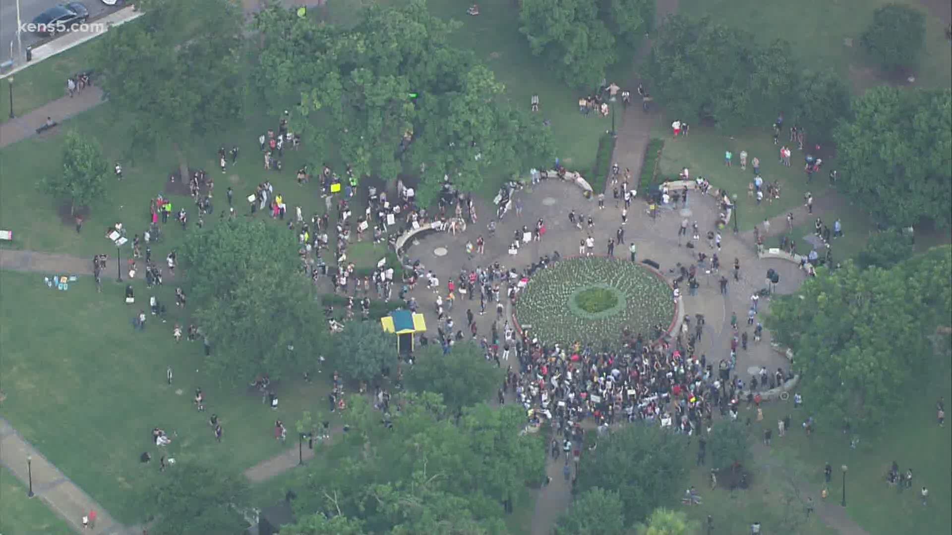 Protesters in Travis Park say they are not here to damage San Antonio, but their goal is to peacefully advocate for change.