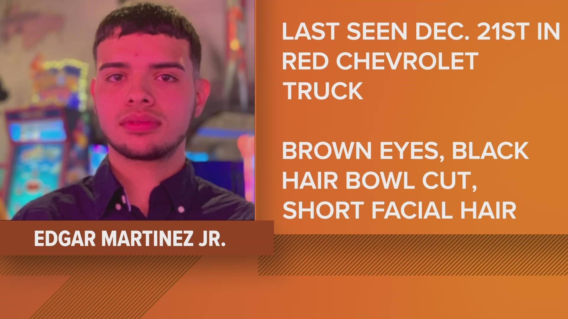 19-year-old Edgar Martinez Jr was last seen wearing an orange sweater, blue and white basketball shorts and white sandals on December 21.
