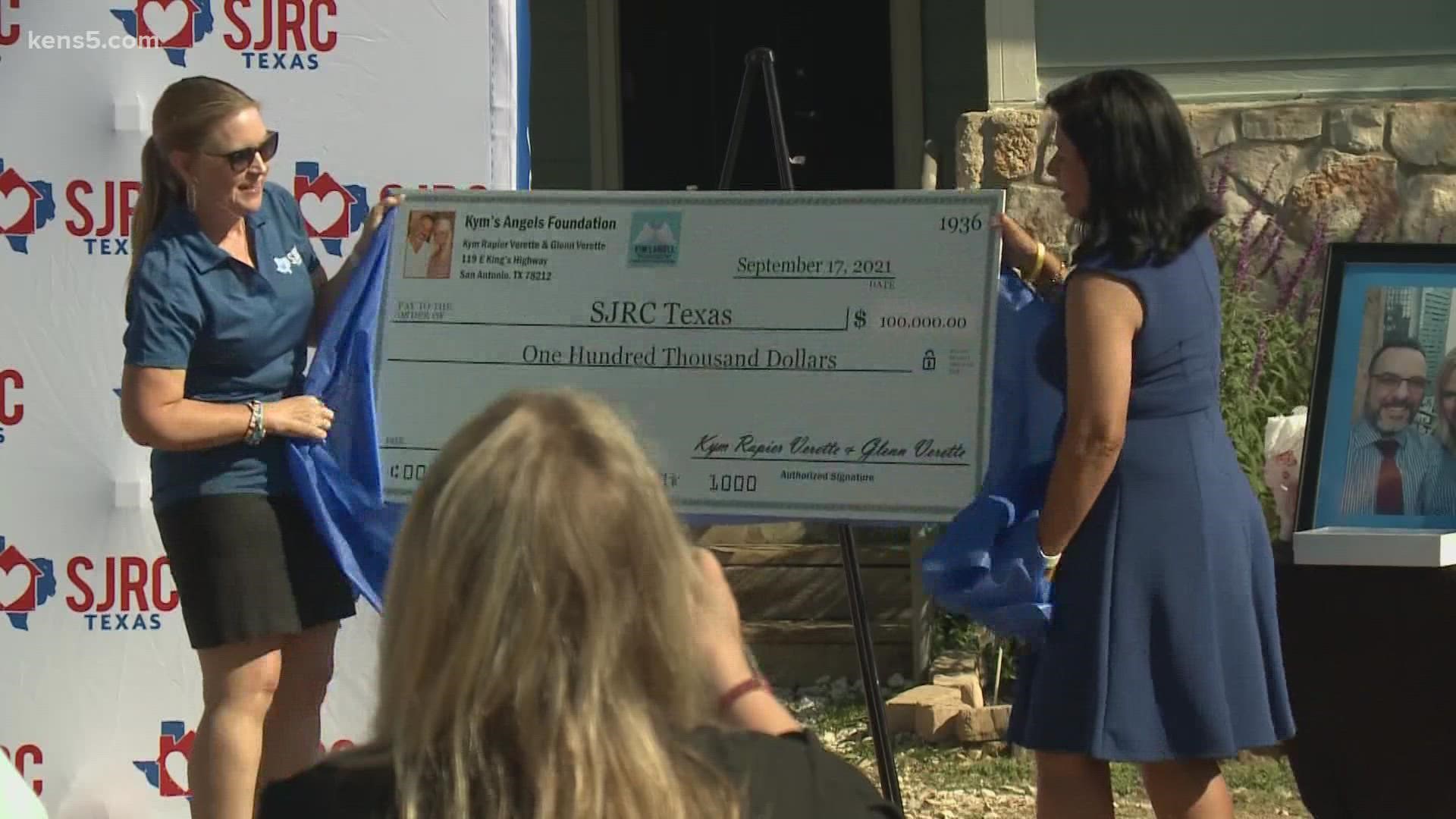 A south Texas philanthropist donated the large check to the nonprofit which helps local children who have been abused or neglected.