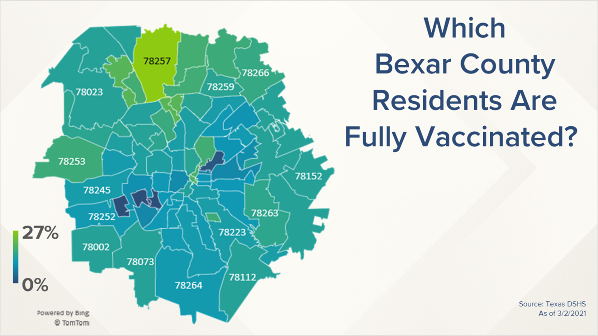 The map shows northern zip codes appear to have higher numbers of people vaccinated.