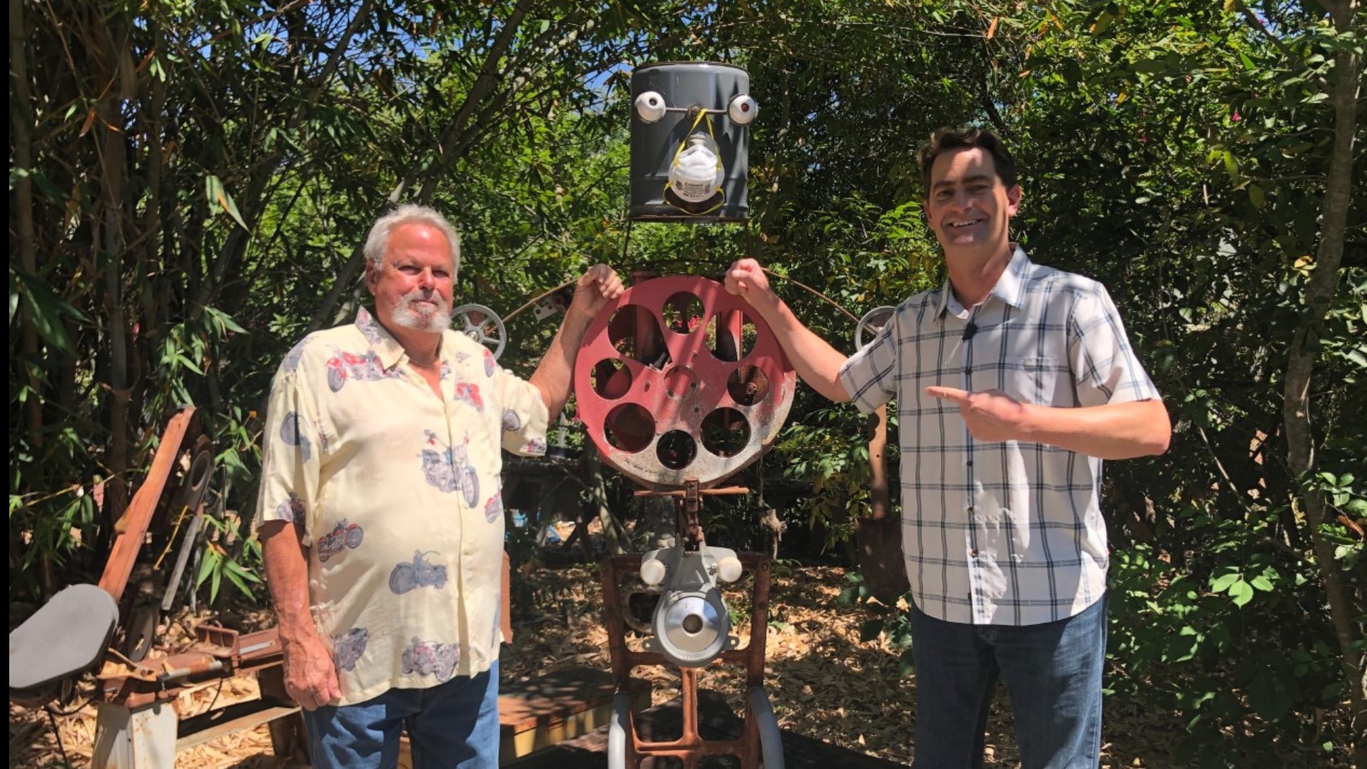 An artist built a COVID Robot using household scraps and some free time at home in Vista, CA.