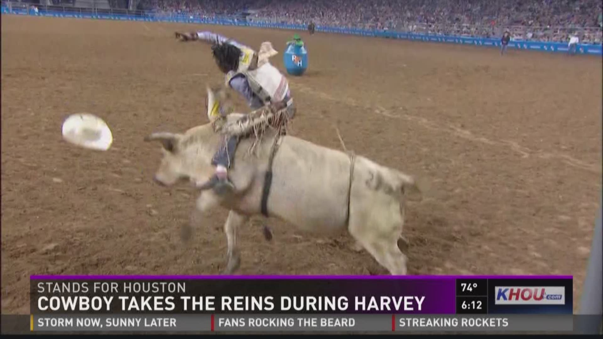 A professional bull rider is doing his best to become the champion at this year's RodeoHouston. But he's already a champ for his actions during Hurricane Harvey.  Neil Holmes is from Cleveland, Texas. He gets the local crowd cheering loudly when he perfor