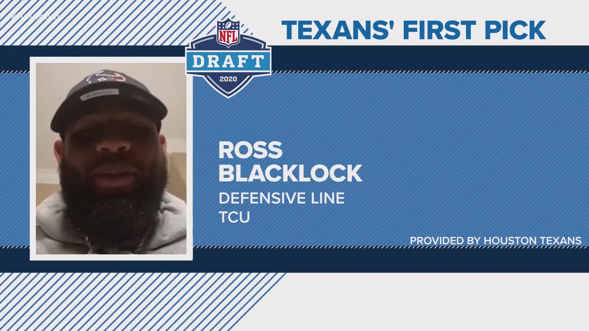 The Houston Texans used their first pick in the 2020 NFL Draft to select Ross Blacklock, TCU defensive tackle and Elkins High School alumnus.