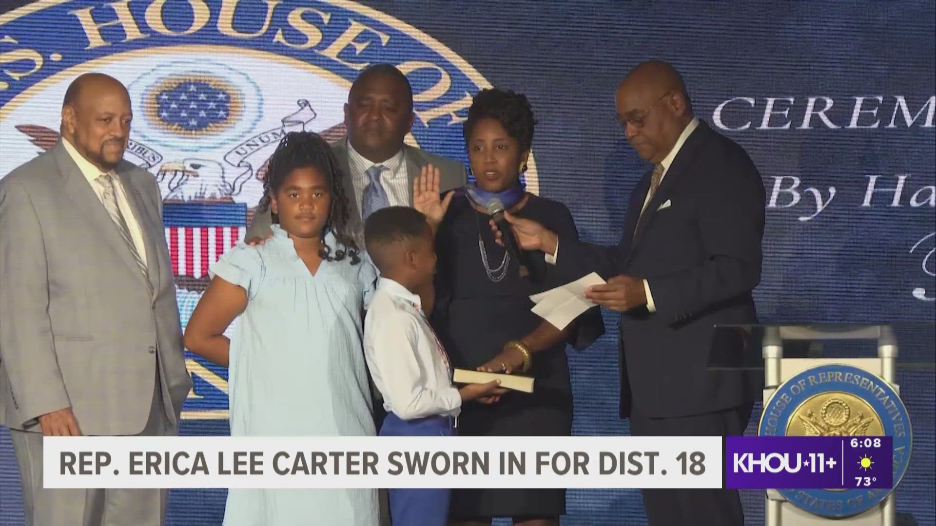 U.S. Representative Erica Lee Carter held a community swearing-in Saturday. She will assume the role held by her late mother for a few months.