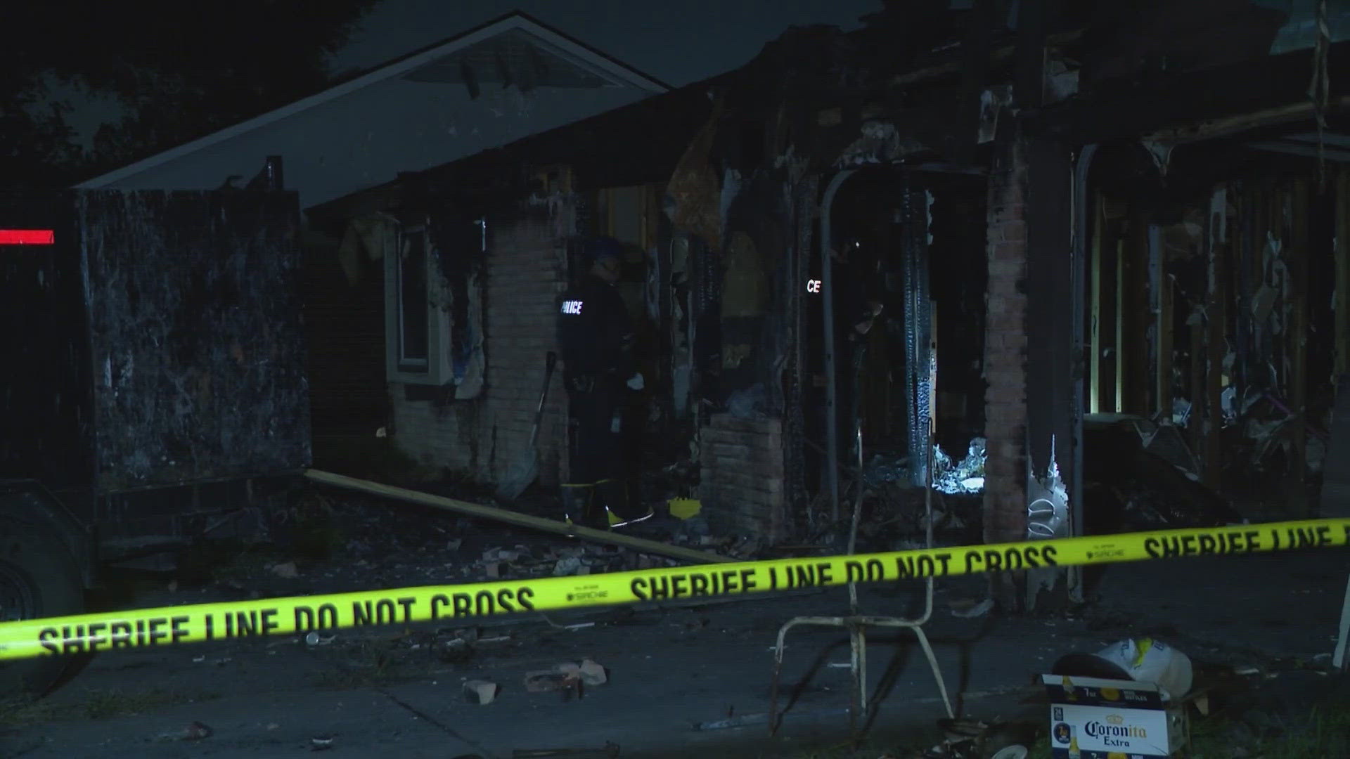 The house had been part of an arson investigation earlier this year. The bones were found in the entryway of the home after new owners were cleaning the damage.