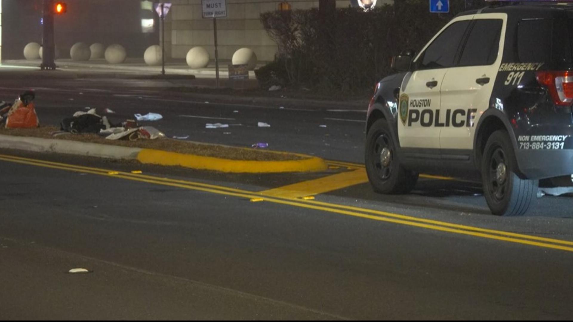 The victim may have been a homeless man. Plastic bags filled with his belongings were left scattered along the median near the 610 West Loop.