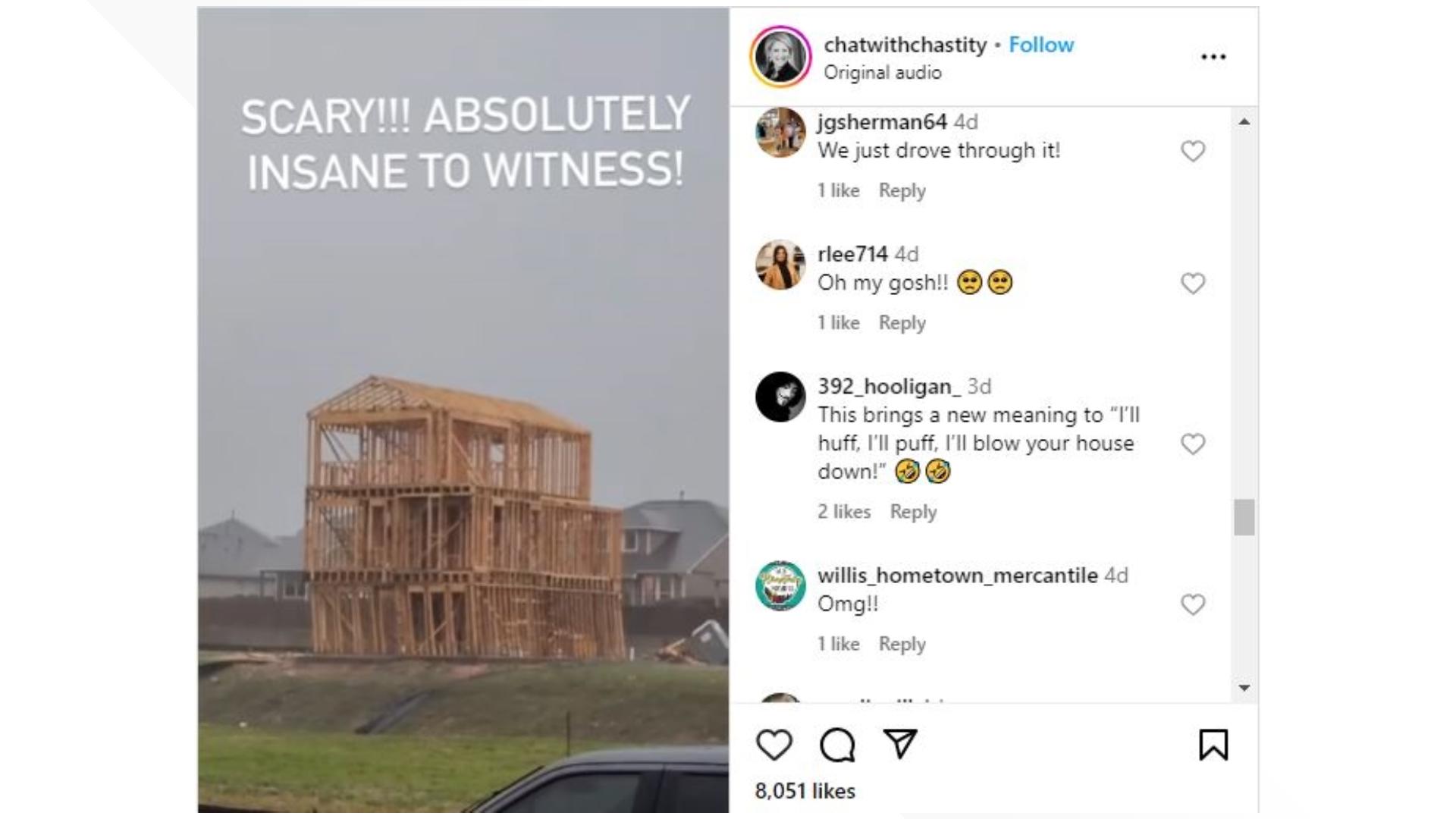 Thousands of comments reference the video game "Angry Birds'' and the fable of "The Three Little Pigs" to describe the home collapsing in the middle of the storm.
