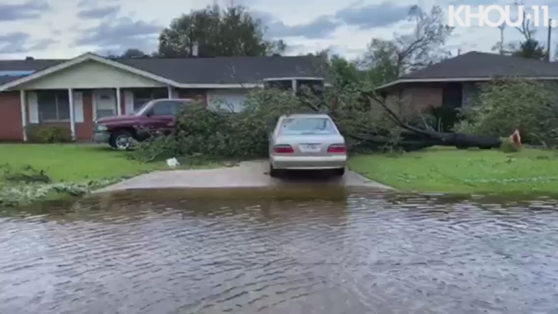 KHOU reporter Janelle Bludau shot this video from Orange, Texas, after Hurricane Laura moved through overnight.