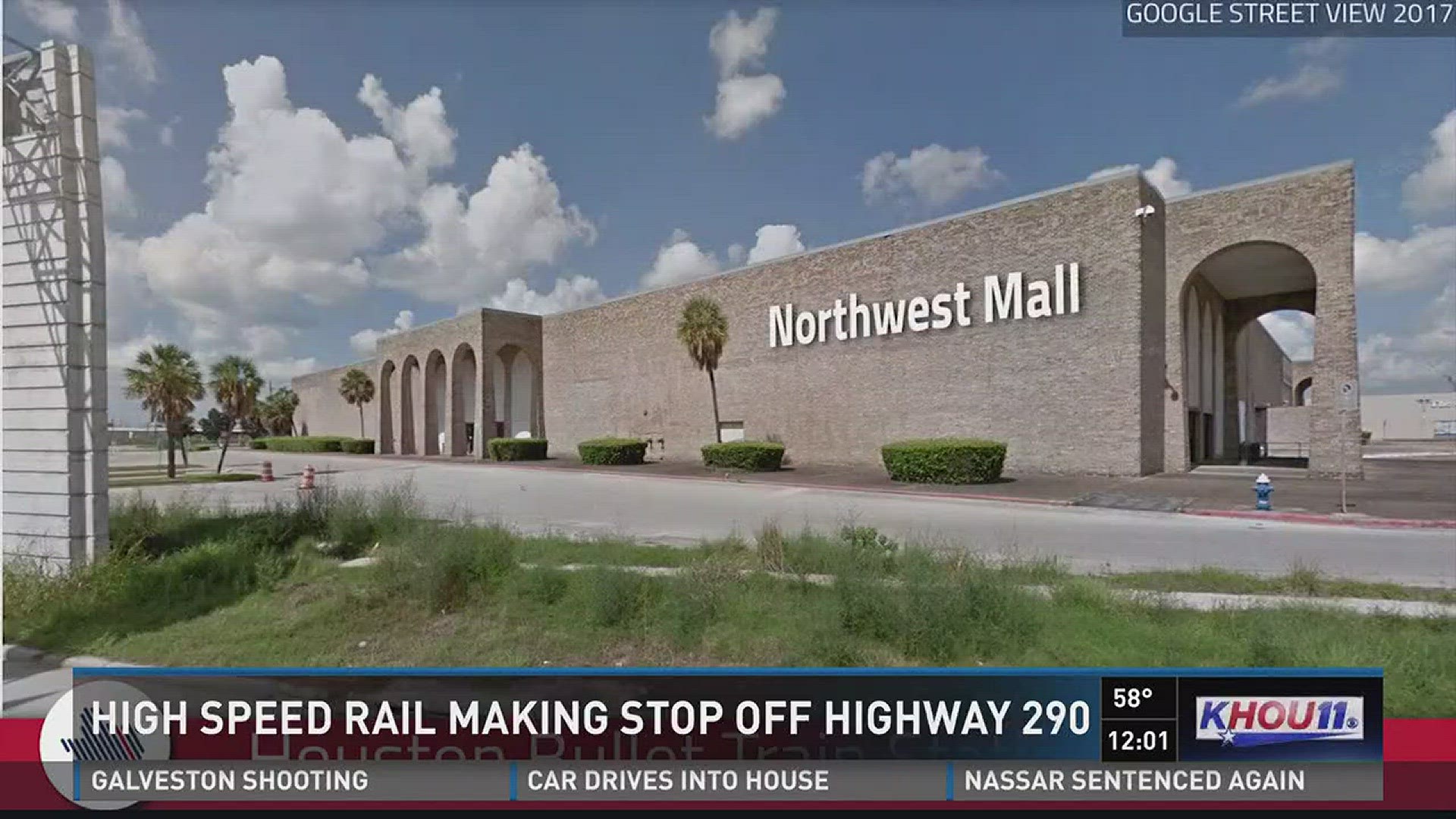 Texas Central announced Monday that Northwest Mall is the "preferred location" for the Houston bullet train station. At up to 205 miles per hour, the bullet train will move passengers between Houston and Dallas in 90 minutes.