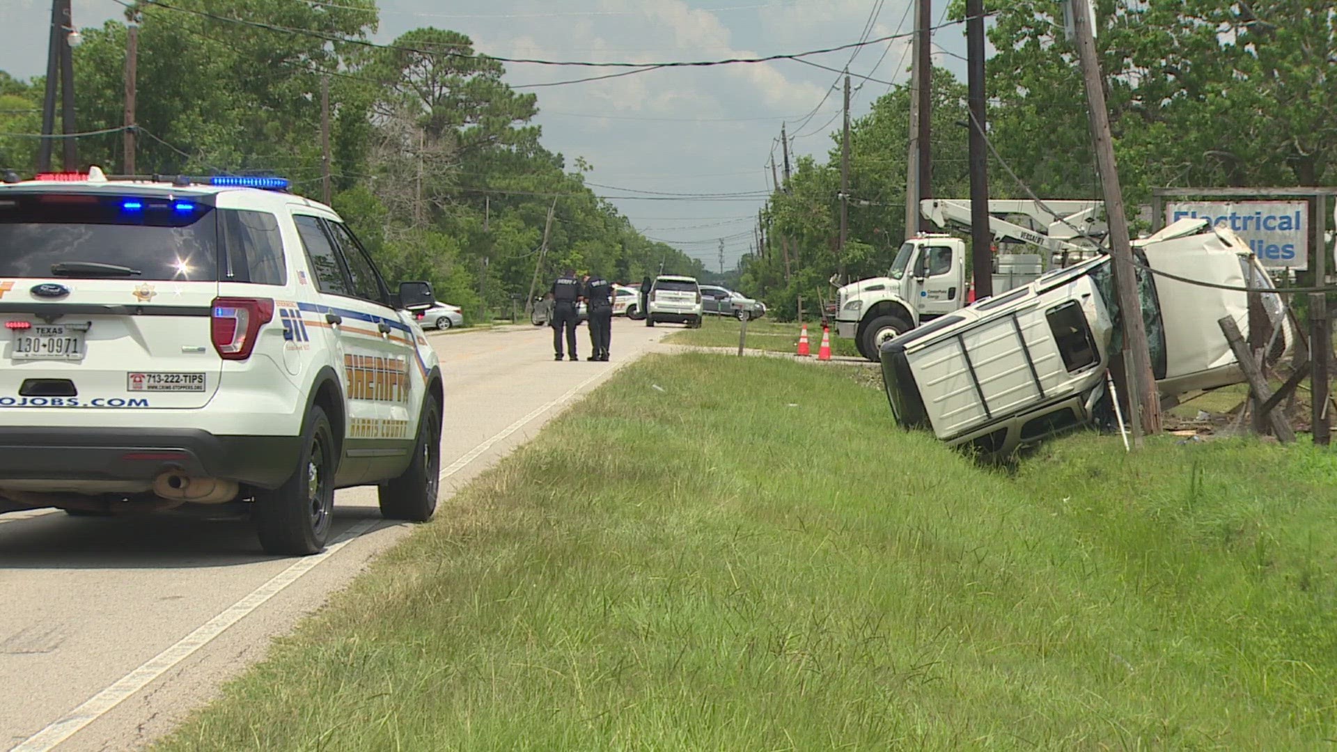 A 40-year-old man and a 3-year-old boy were in an SUV when it crashed into a utility pole in the Baytown area. The man survived but the boy died at the scene.
