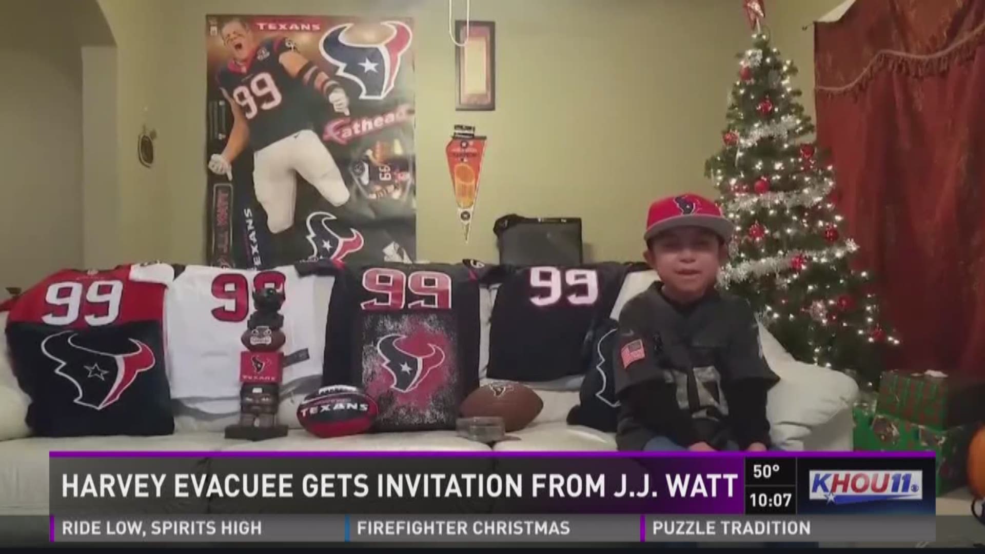 Evacuated by Hurricane Harvey, a 10 year old cancer patient had to move all the way to Nebraska to get care, and now that boy is cancer free and has the attention of his favorite Texans player.
