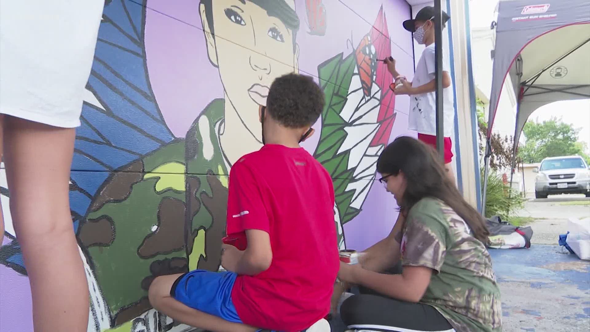Students from Houston's Break Free Hip Hop School painted a mural of Vanessa Guillen in Pasadena.