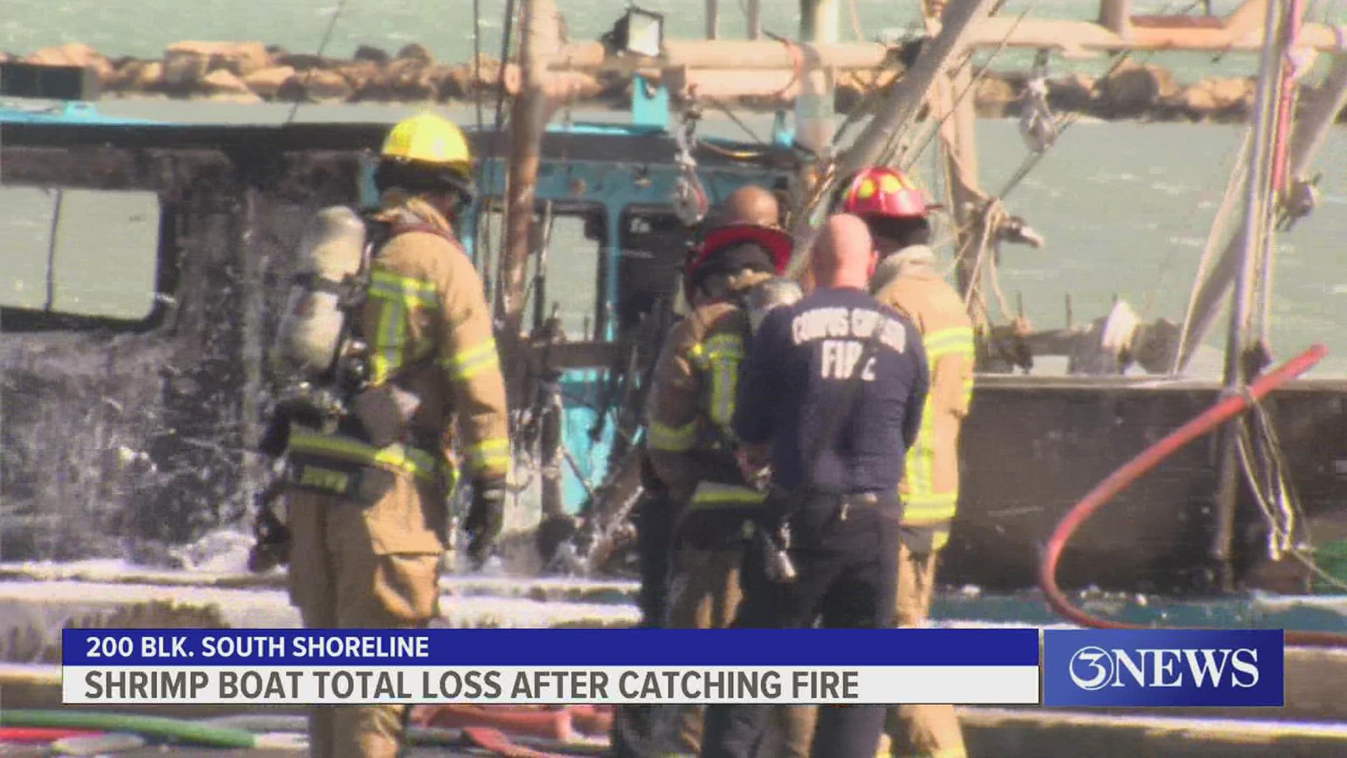 A shrimp boat spilled diesel fuel into the water after a fire onboard, officials said.
