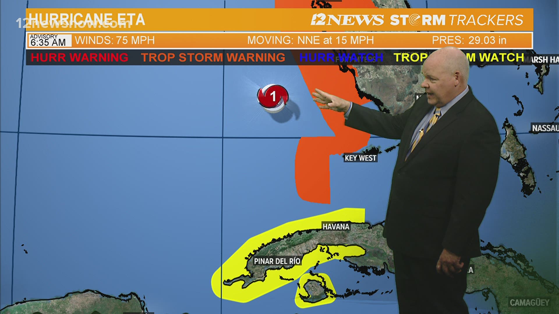 Eta has re-strengthened into a hurricane offshore the southwestern coast of Florida.