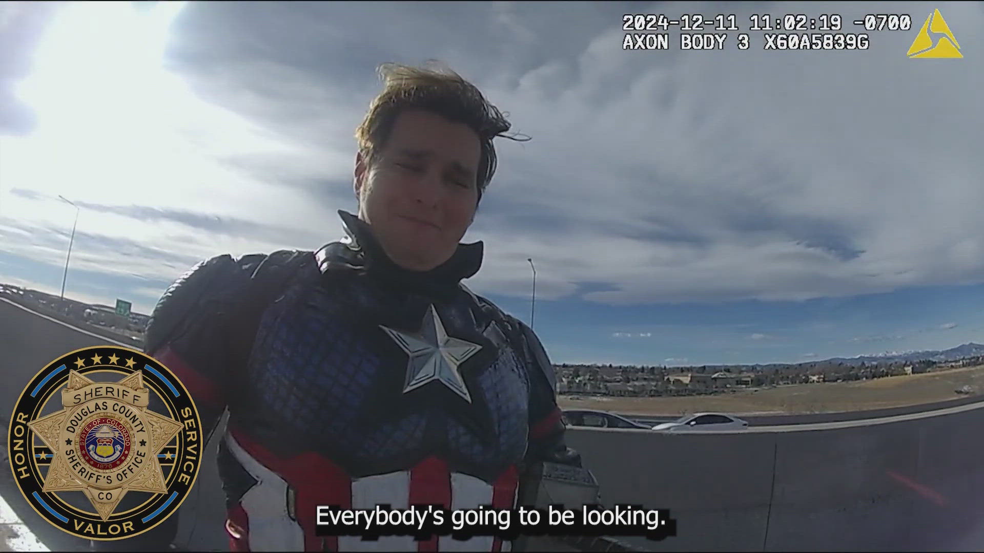 The Colorado Captain was on his way to the holiday parade at Children's Hospital Colorado when he got an assist from a Douglas County Sheriff's deputy.