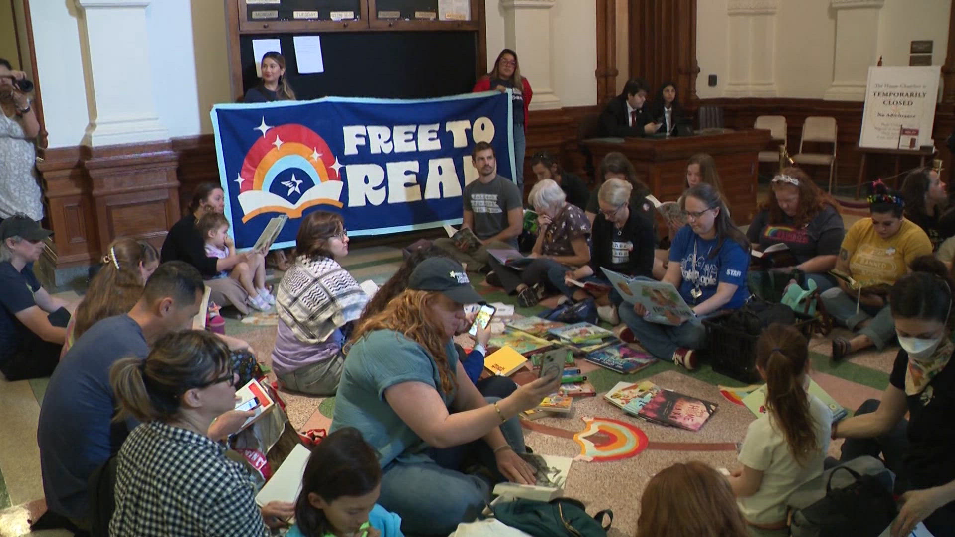 At the Texas Capitol on Monday, a group of readers protested outside the House chamber, trying to stop a bill to ban books from school libraries.