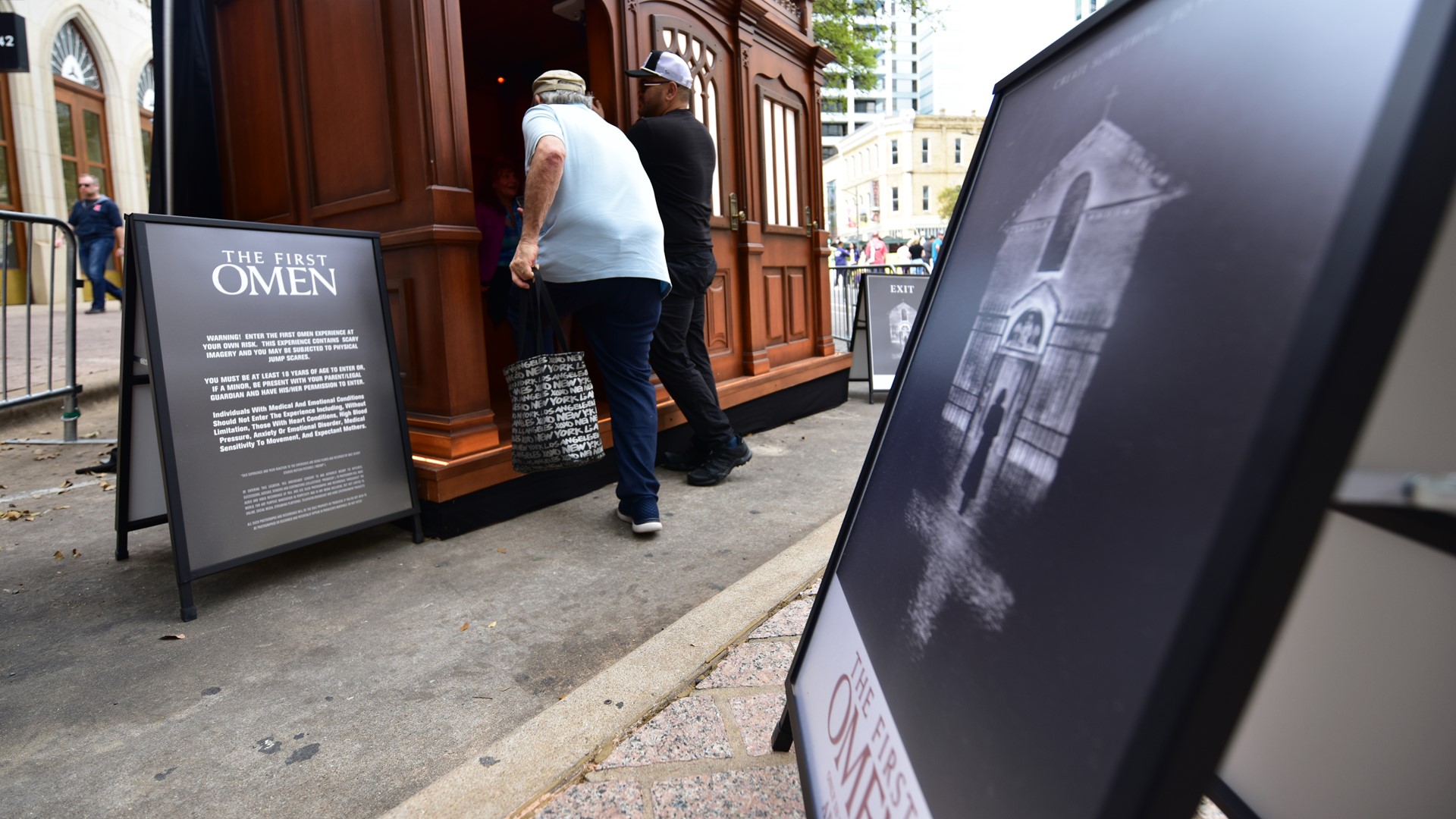 On Saturday, festivalgoers waited in line to try “The First Omen Experience,” a confessional booth inspired by the upcoming supernatural horror film.