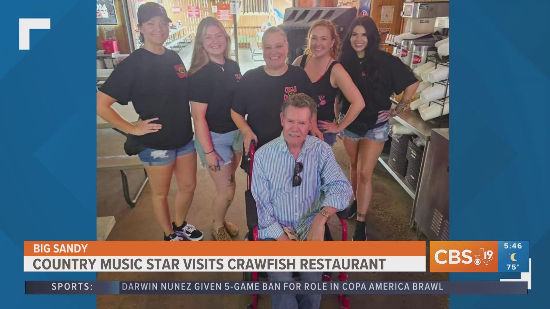 The "Forever and Ever, Amen" singer visited Circle M Crawfish in Big Sandy Wednesday evening, the restaurant shared on Facebook.