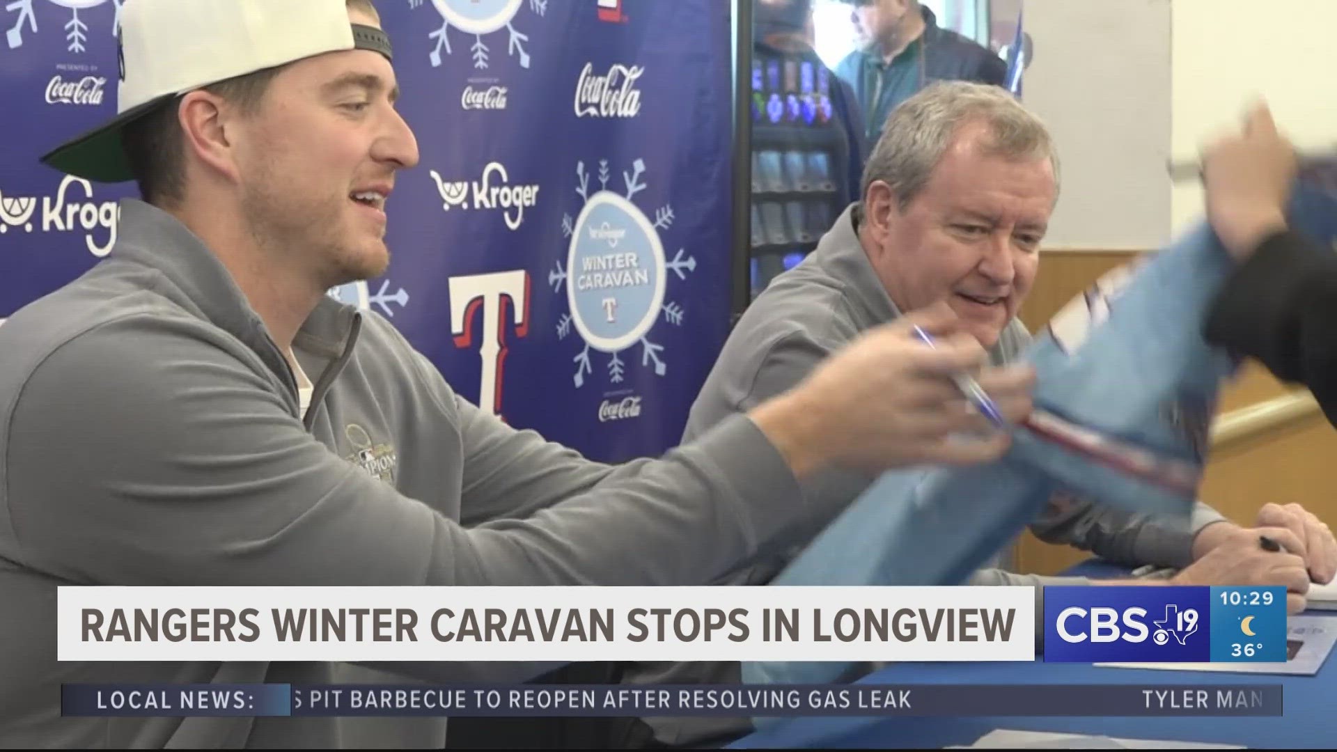 Texas Rangers stopped at the Kroger in Longview to greet fans and sign autographs