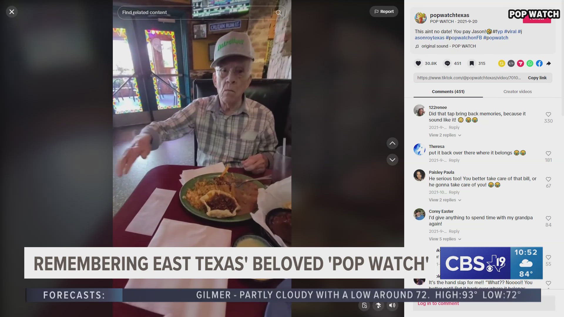 Pop shot to fame when his grandson, Jason, began a Facebook page to showcase his quirky sayings and quick wit seven years ago.