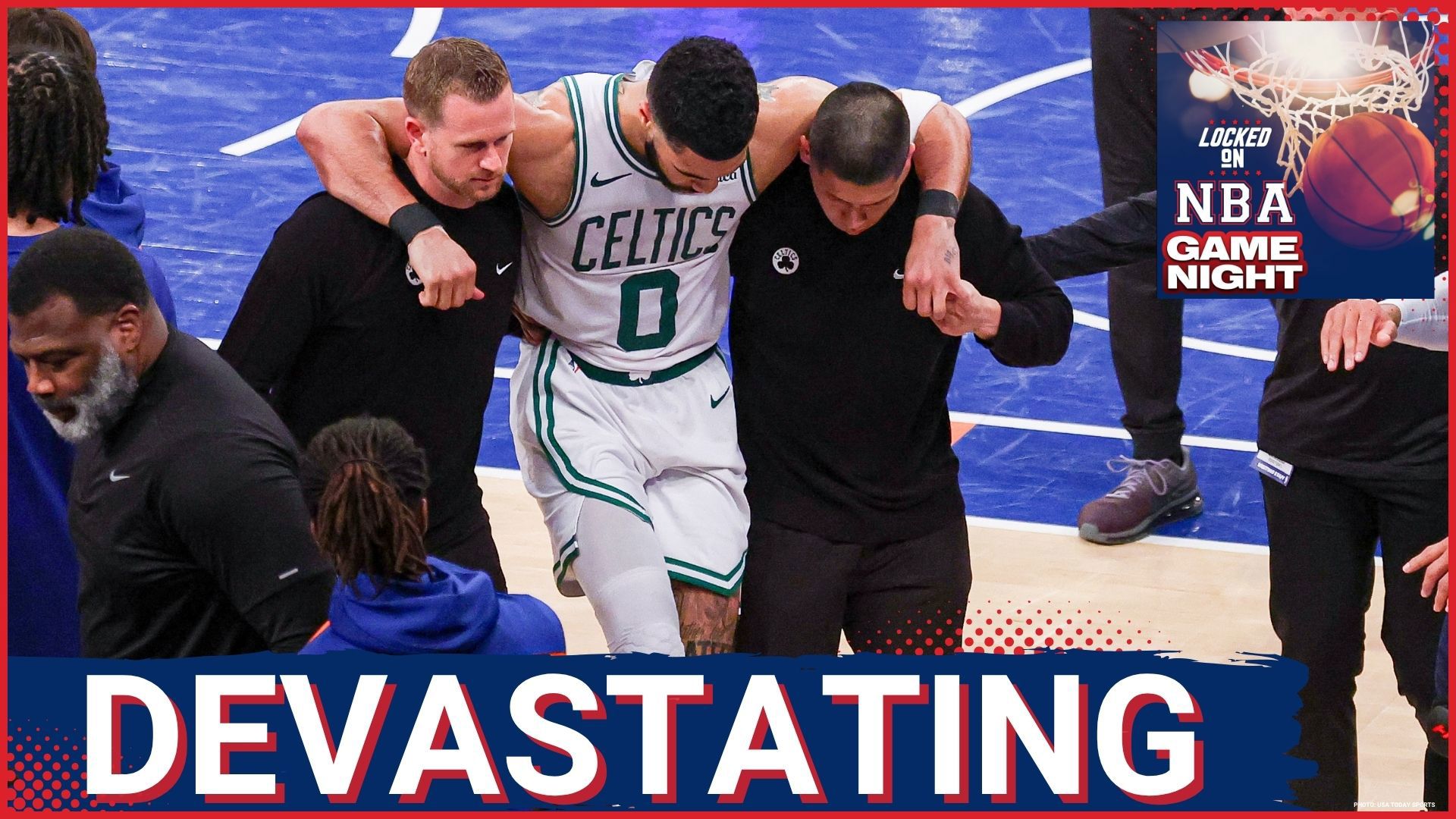 The Boston Celtics lost to the New York Knicks and Jayson Tatum suffered a leg injury. The Minnesota Timberwolves beat the Golden State Warriors.