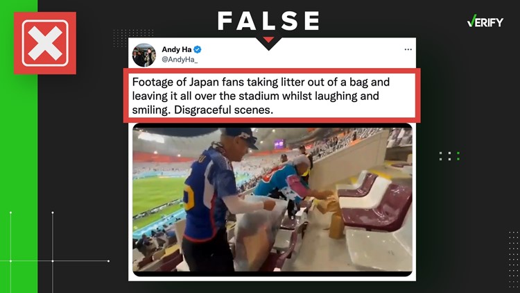 Viral video reversed to falsely claim Japanese fans spread trash at World Cup