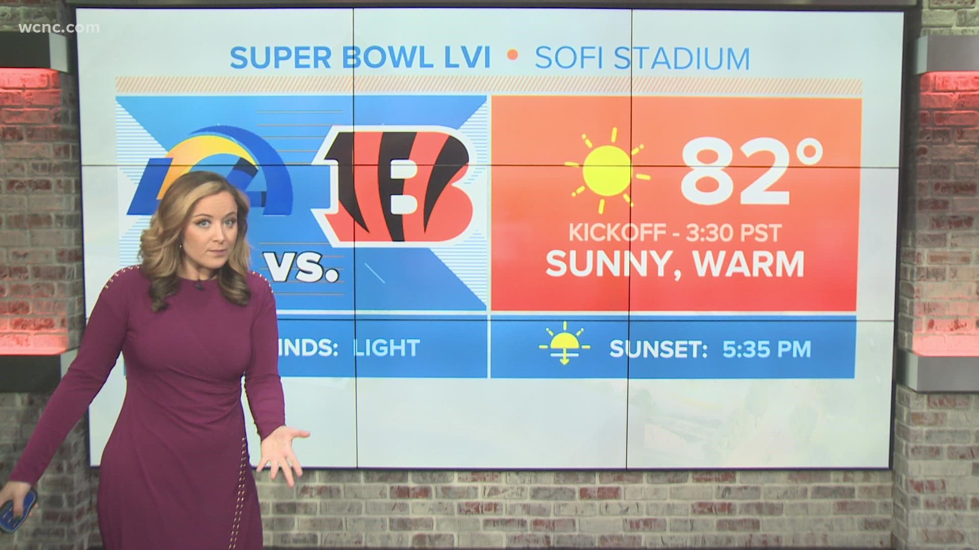 Super Bowl LVI kicks off at 3:30 p.m. PST at SoFi Stadium in Inglewood, California. Meteorologist Brittany Van Voorhees shows you how hot it will be for game time!