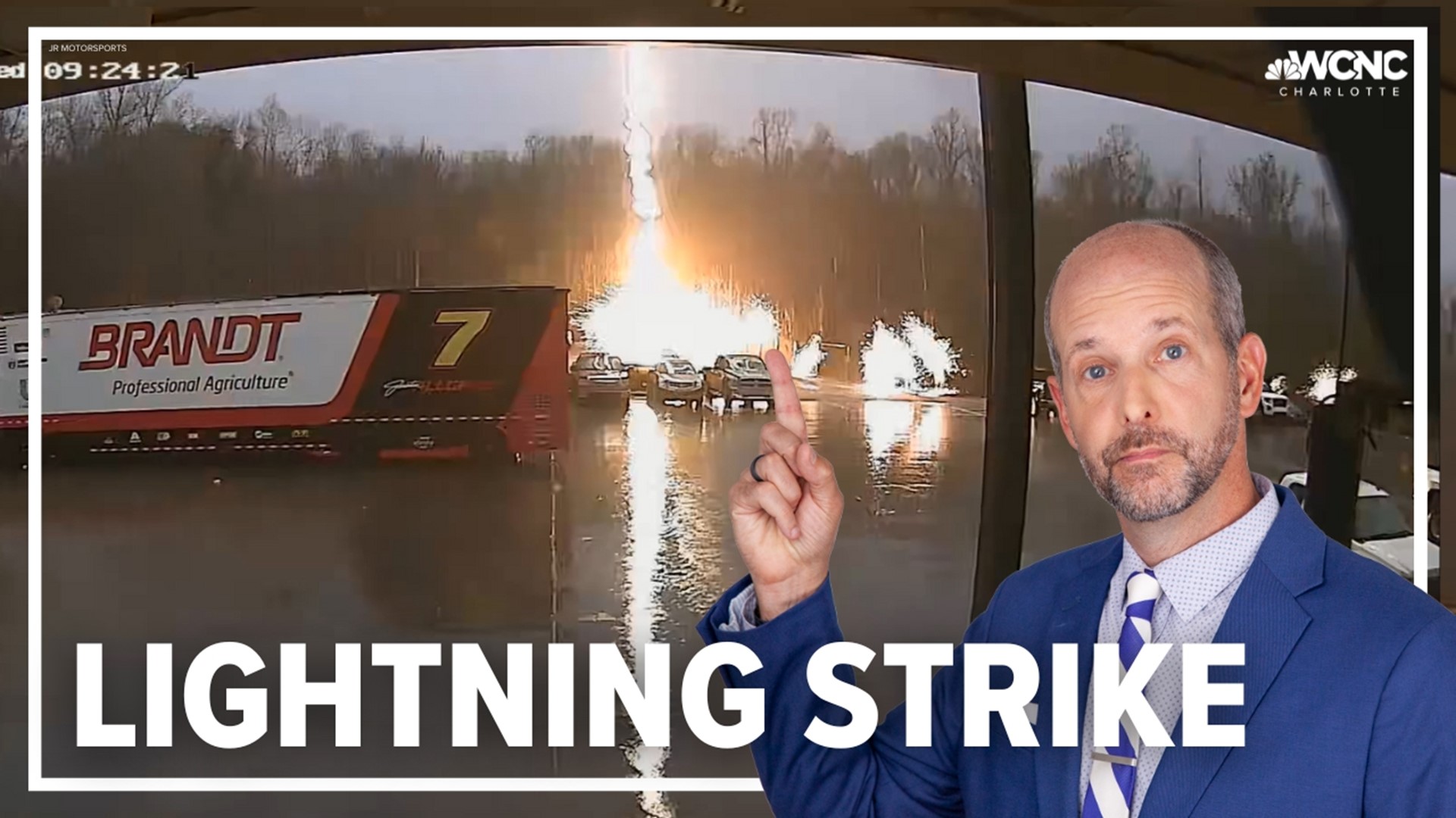 "Sparks were flying this morning" after lightning struck a metal fence at JR Motorsports in Mooresville, North Carolina Wednesday.
