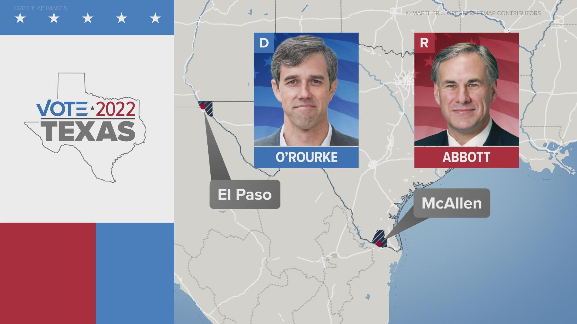 Texas governor race Abbott, O'Rourke in border towns on Tuesday