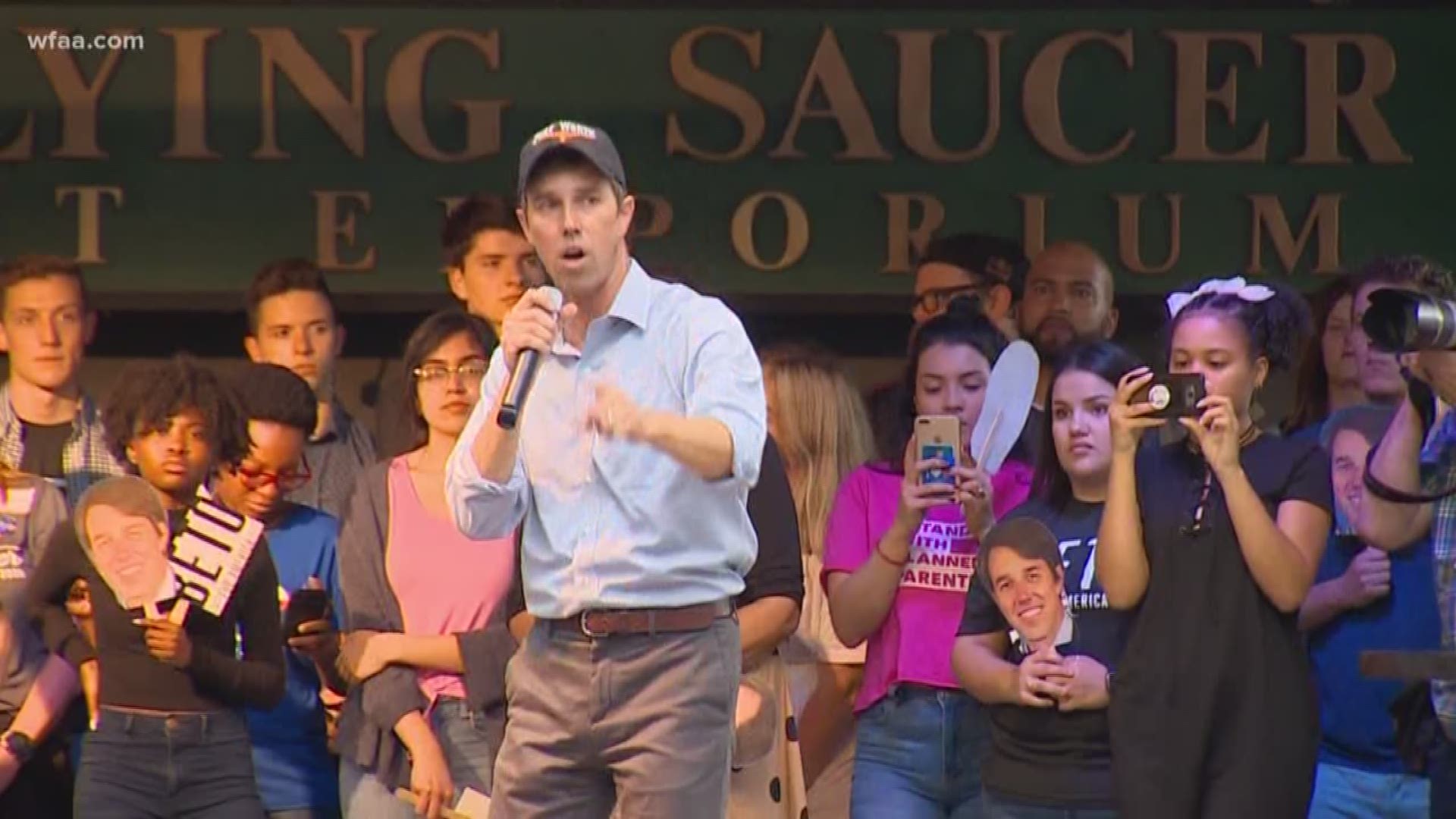 Running for president, Beto O'Rourke spoke before a large crowd in Fort Worth.