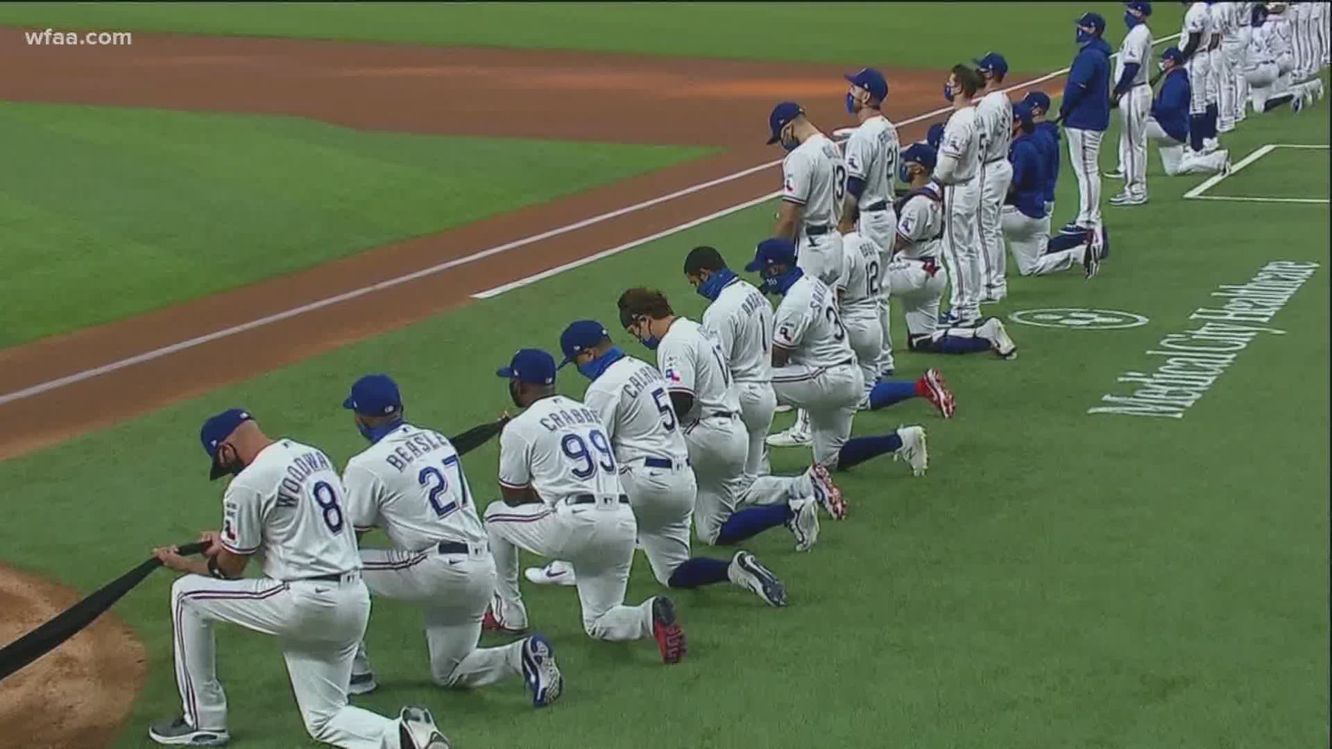 Before the national anthem, the Rangers took time to honor those who have lose their lives due to coronavirus and crimes of racial injustice.
