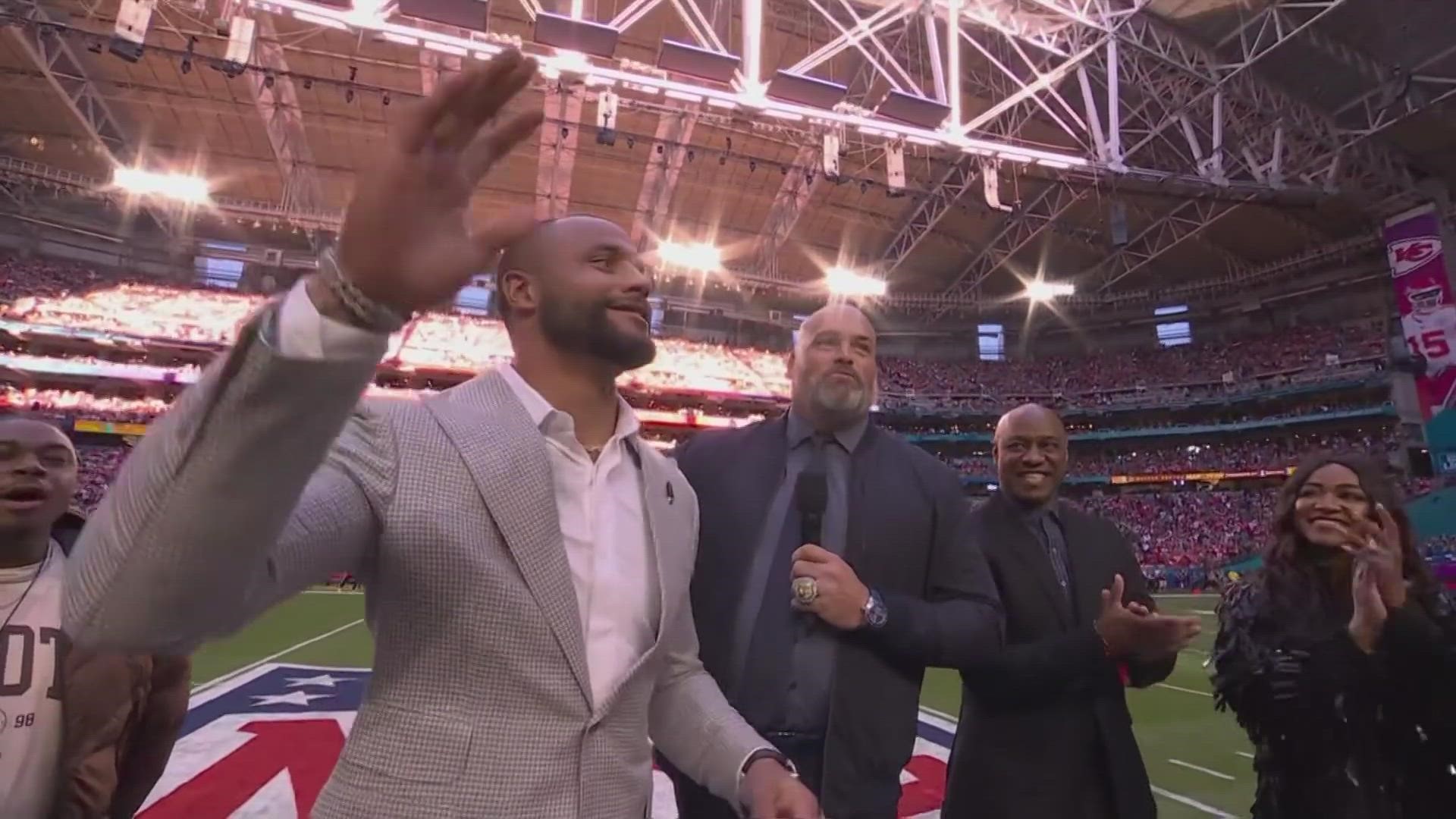 Prescott was honored prior to the start of Super Bowl LVII and was met with boos from the crowd.