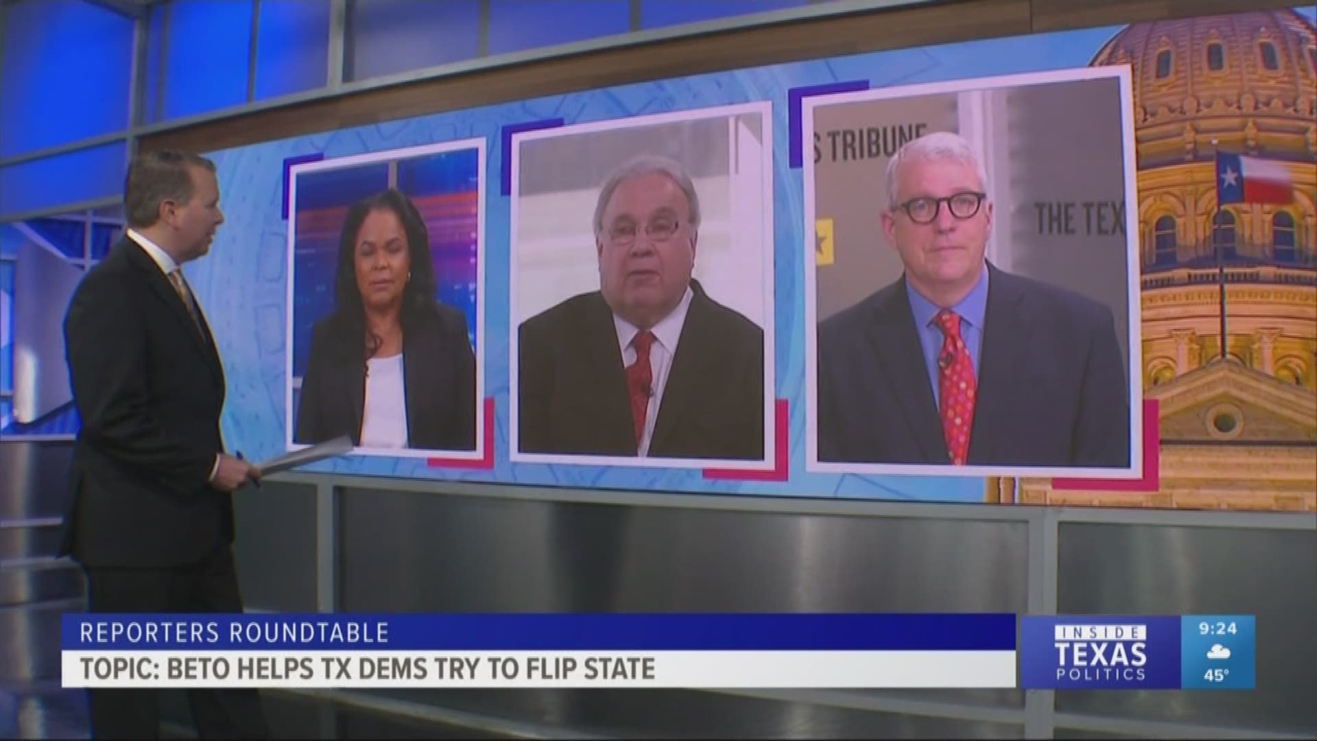 Ross Ramsey, Bud Kennedy, and Berna Dean Steptoe, WFAA's political producer, joined host Jason Whitely to talk about Beto O’Rourke's campaigning in Texas elections.