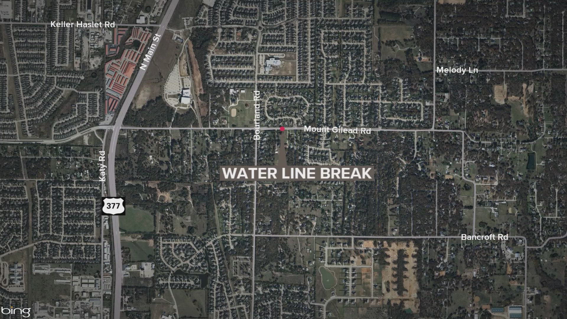 The leak occurred Monday afternoon on Mt. Gilead Road between Stegall Drive and Penny Lane, according to a statement from the city of Keller. 