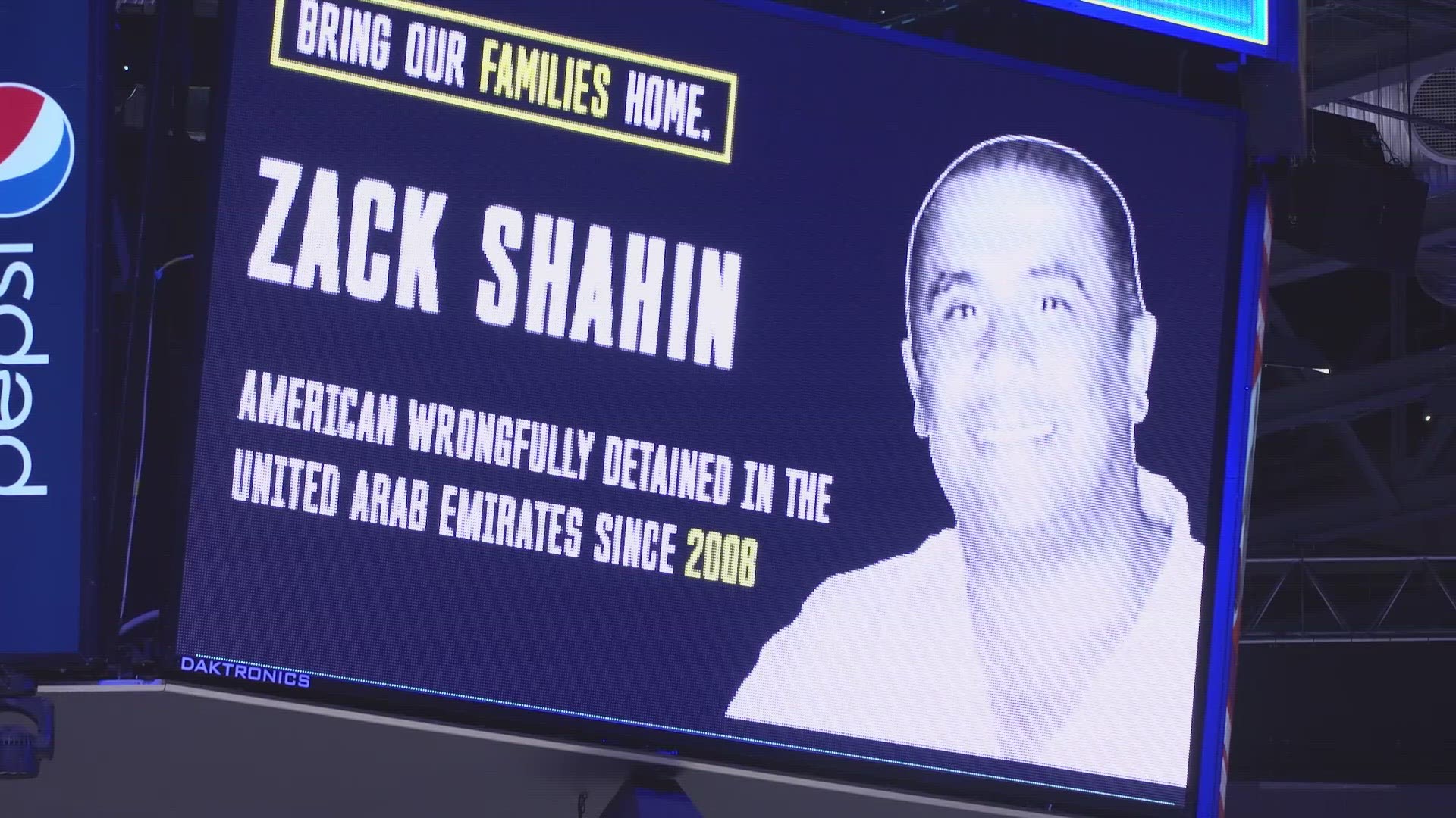 The family of Zack Shahin, an American imprisoned in Dubai for 15 years, traveled from Houston to share his story during the Wings vs. Mercury game.