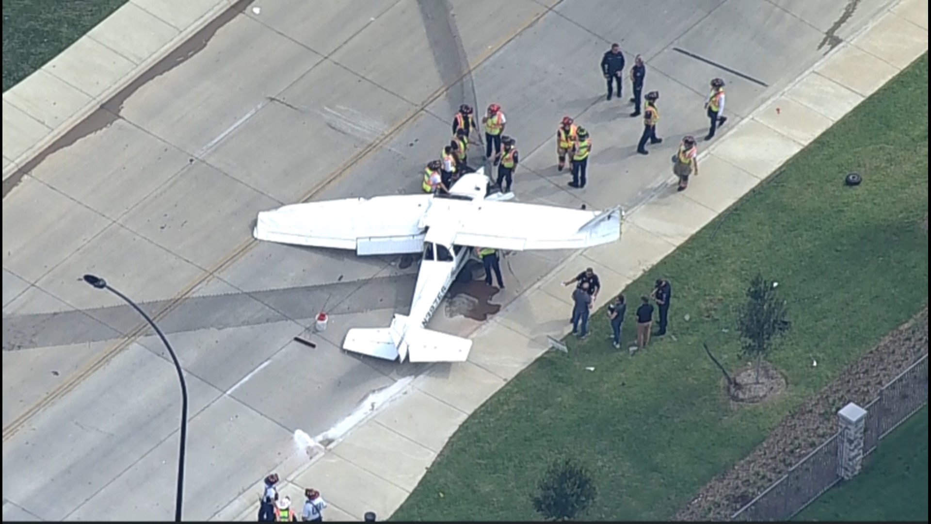 The landing happened in the area of East Park Row Drive and Timberlake Drive, just east of Texas 360.