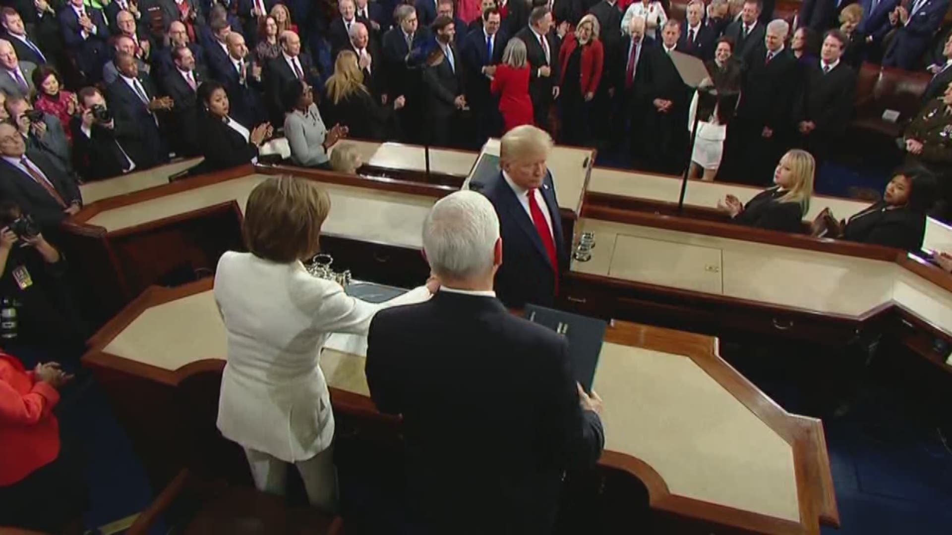 House Speaker Nancy Pelosi shakes off not shaking President Trump's hand before State of the Union address.